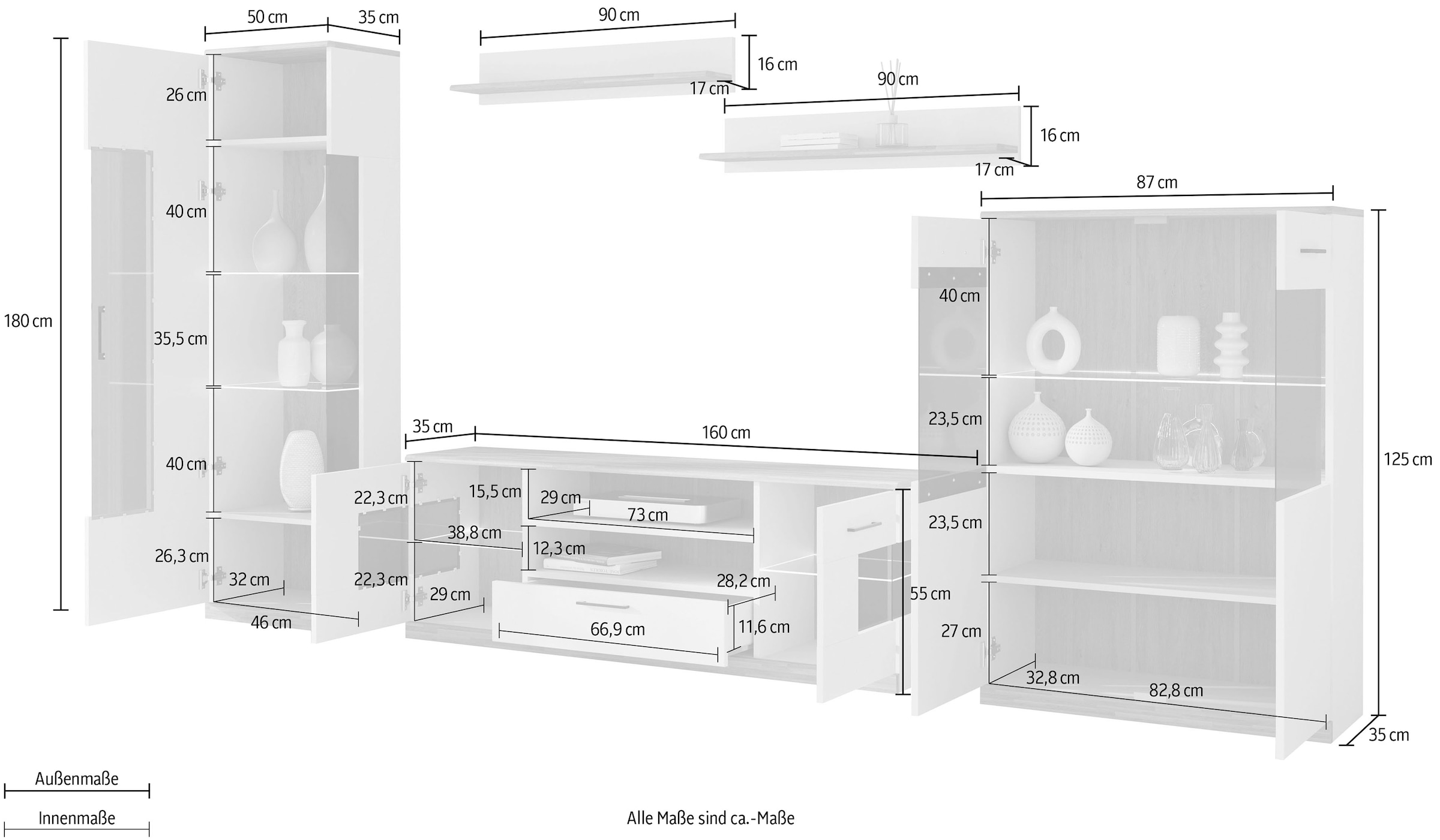 OTTO home Wohnwand »Ribe Wohnwand Set-5 St.« 5 Stk. tlg.