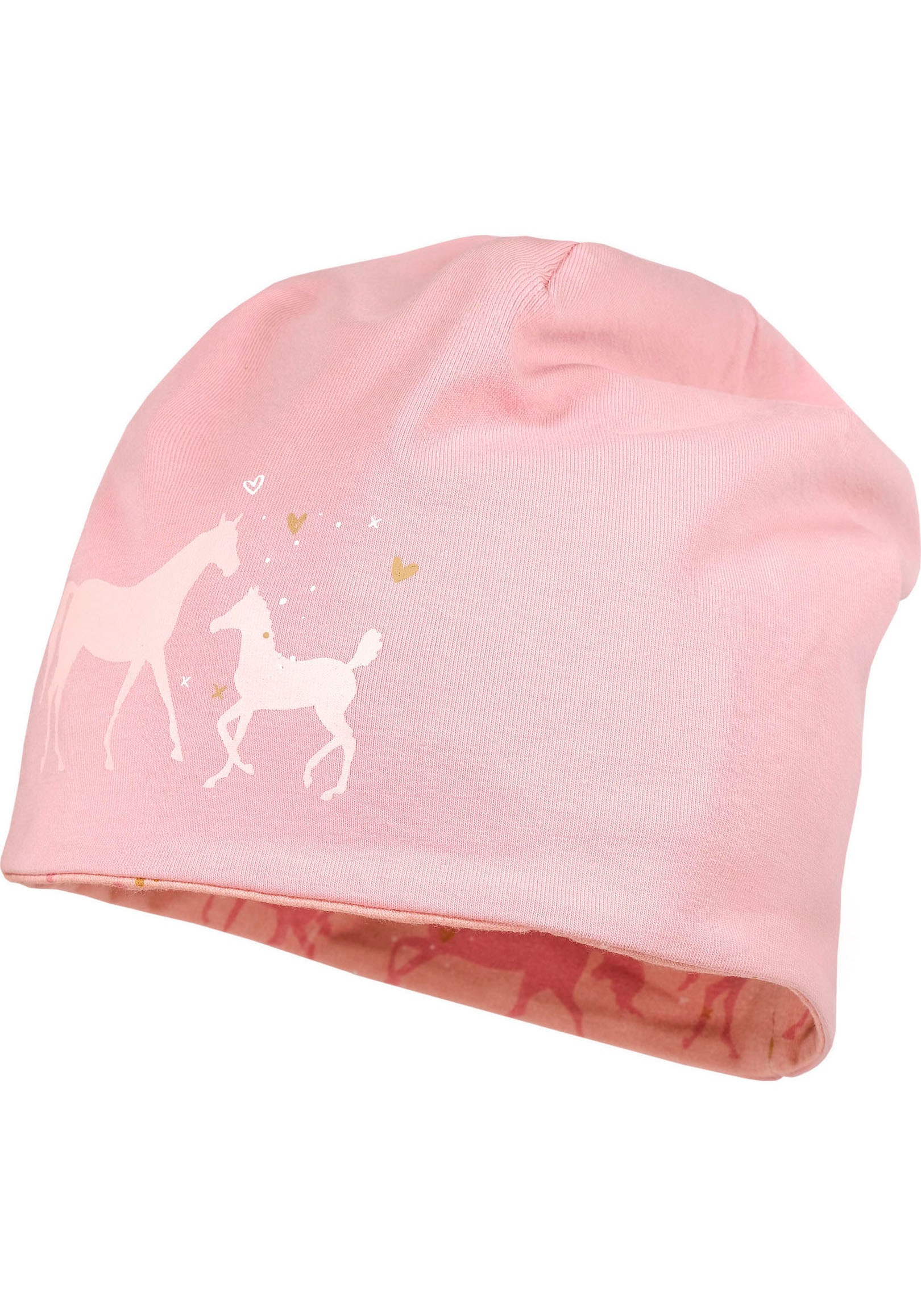 MAXIMO Wendemütze, KIDS GIRL-Beanie, "horses"