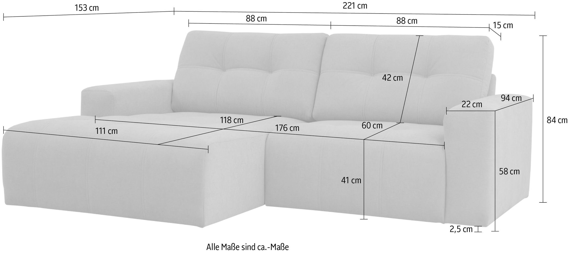 Home affaire Ecksofa »Turnon, Lounge-sofa, Breite 221 cm«, Chenille, mit Knopf- und Doppelsteppung, elegantes Aussehen