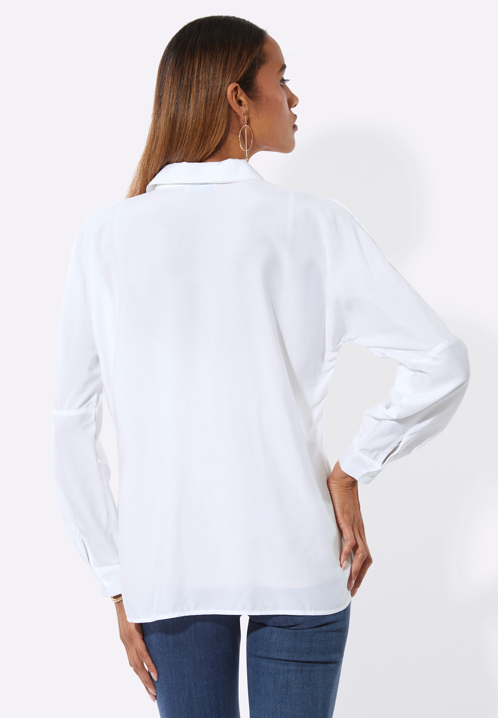 creation L Klassische Bluse »Seiden-Viskose-Longbluse Hemdbluse mit Fledermaus-Ärmeln«
