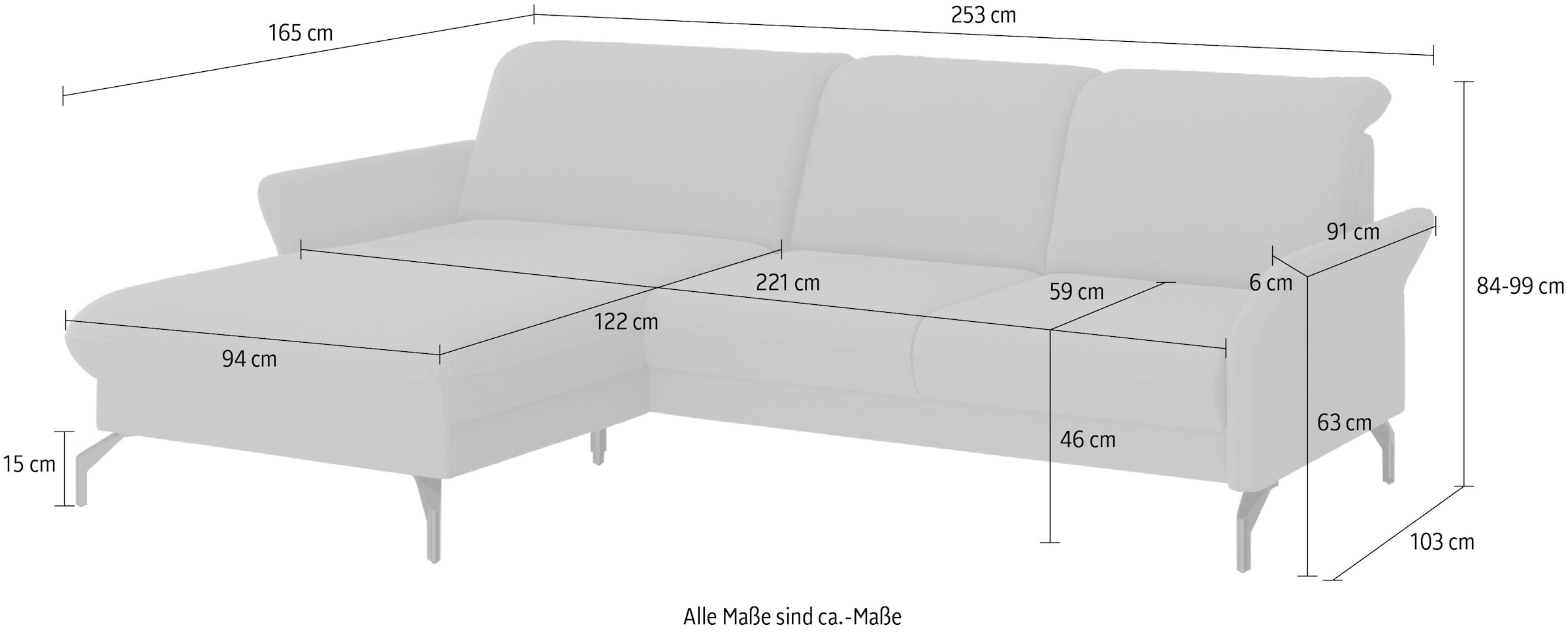 sit&more Ecksofa »Fashion L-Form«, wahlweise mit Kopfteilverstellung, Vorziehsitz, motorisch, Nickelfüße