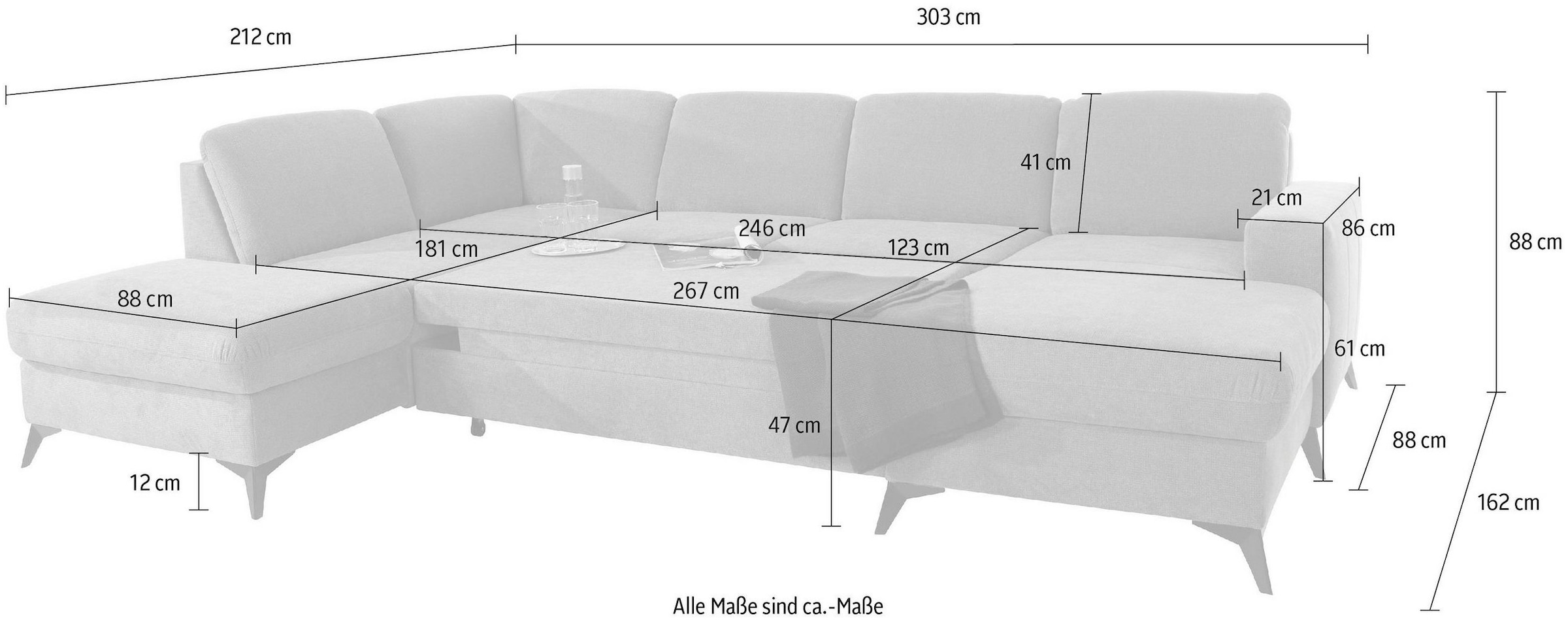 Home affaire Wohnlandschaft »Lolland U-Form« Wahlweise mit Bettfunktion und Stauraum, auch mit abwischbarem Bezug
