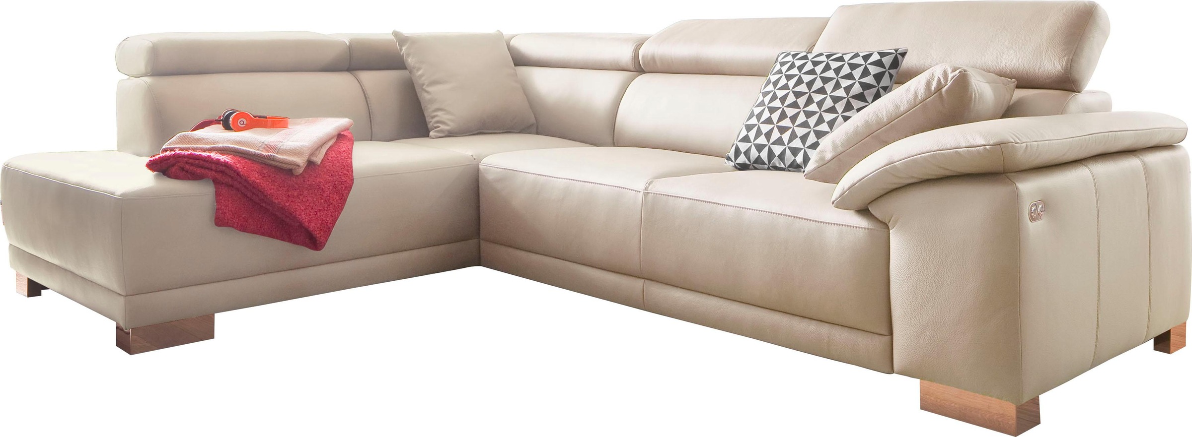 3C Candy Ecksofa »Menorca modern und bequem, L-Form«, Kopfteilverstellung, wahlweise elektronischer Sitzvorzug, in Dickleder