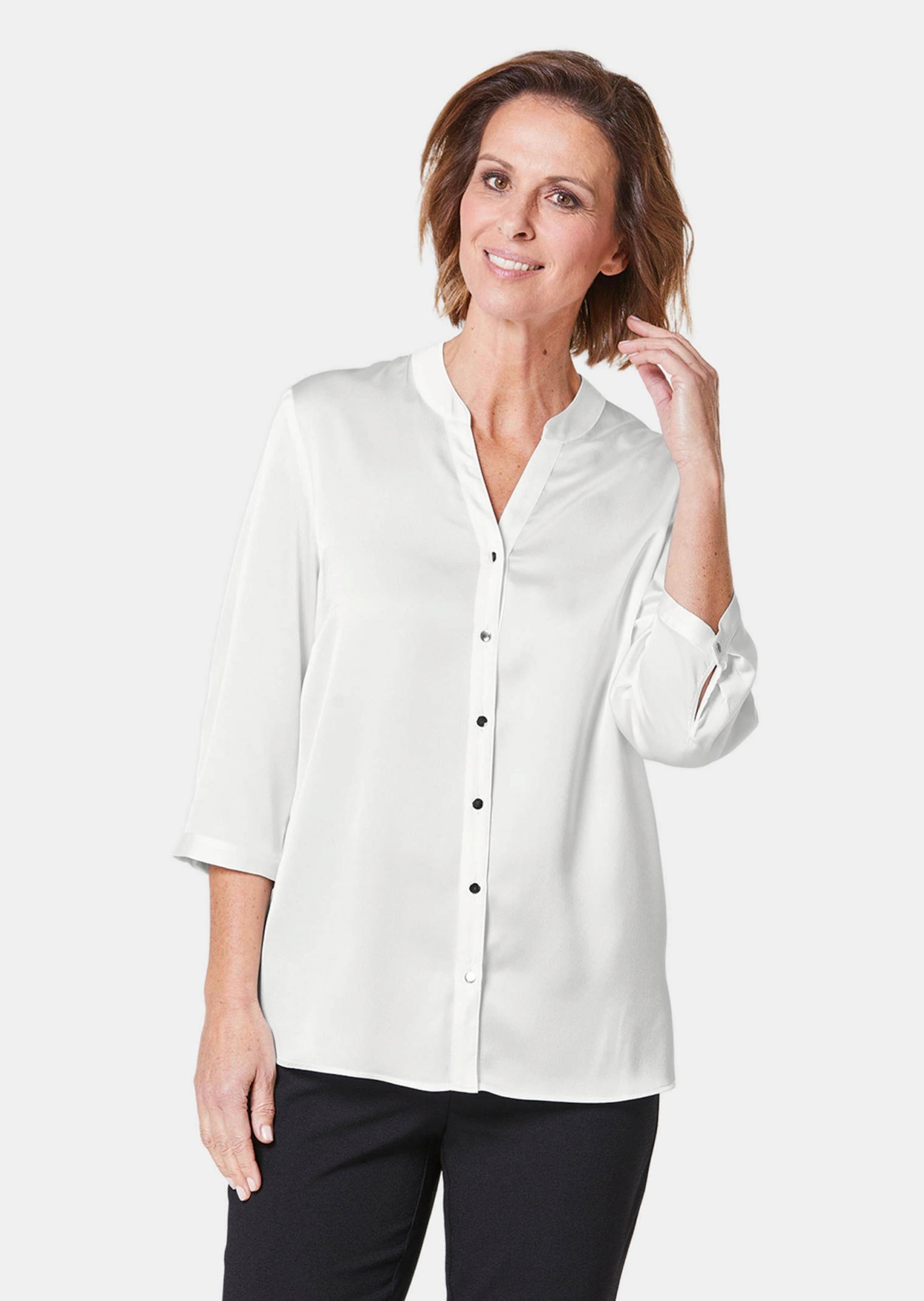 GOLDNER Kurzarmbluse »Bluse mit festlichem Stehkragen«