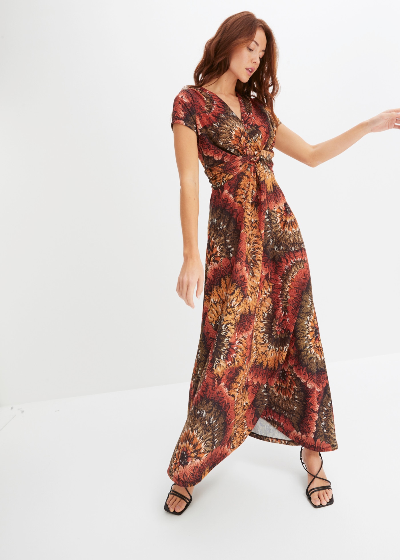 bonprix Maxikleid ausgestellte Passform, aus Jersey-Material aus Polyester und Elasthan