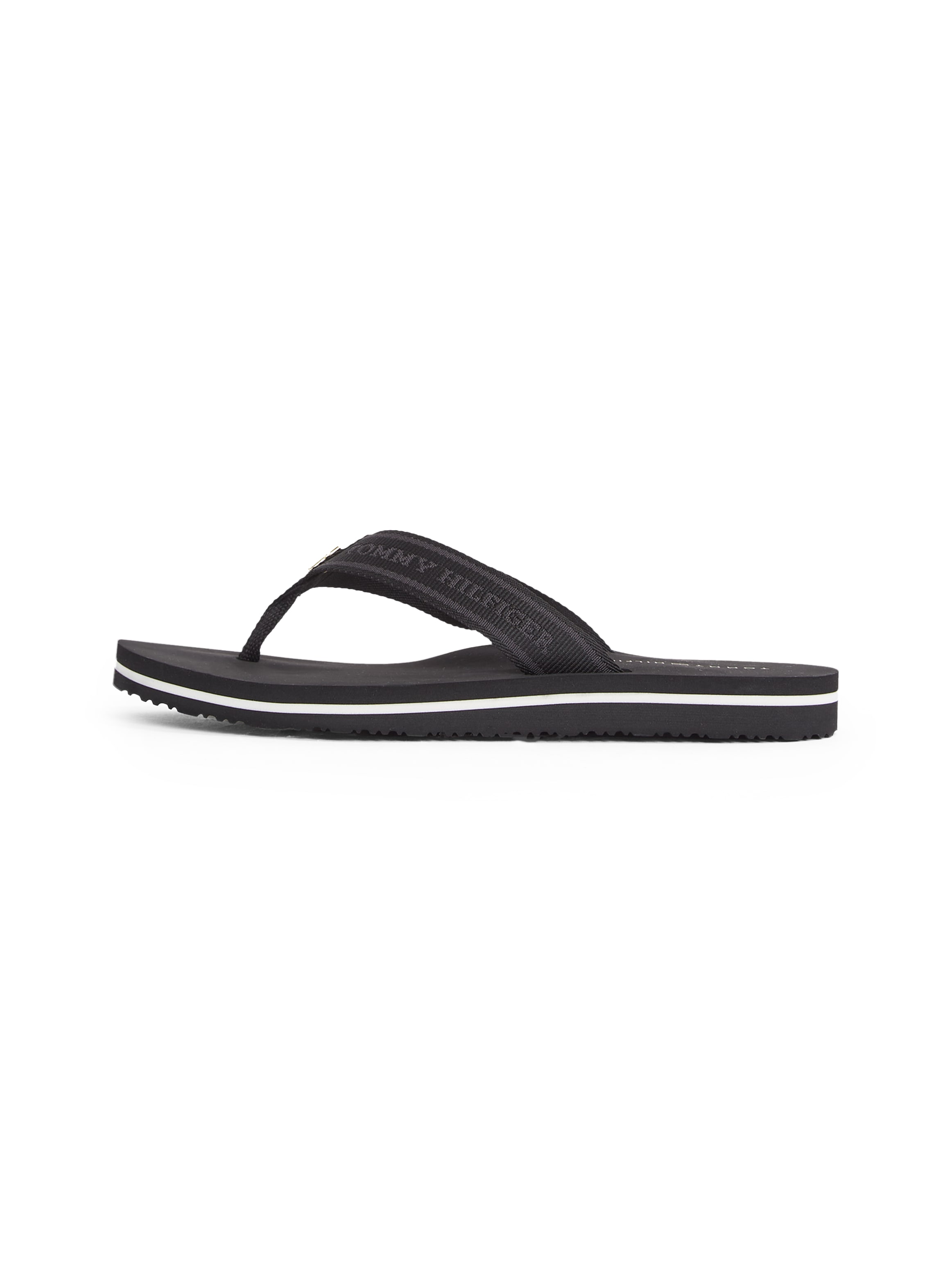 Tommy Hilfiger Zehentrenner »HILFIGER WEBBING BEACH SANDAL«, Sommerschuh, Flats, Bequemschuh, Dianette mit zweifarbiger Sohle