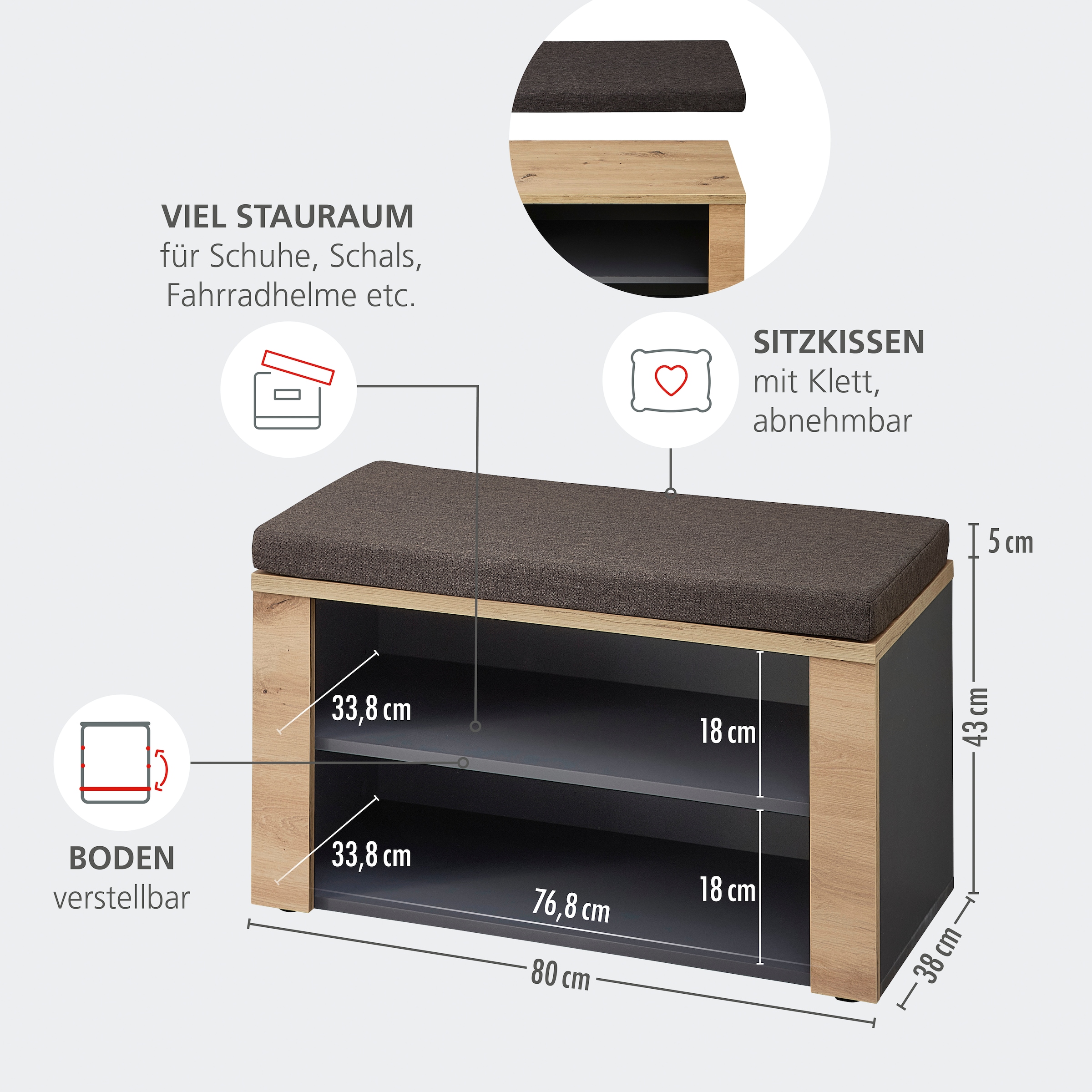 OTTO home Sitzbank »Fargo Sitzbank, 80/48/38 (B/H/T cm)« 1 Stk. tlg. 1 Boden, Sitzkissen