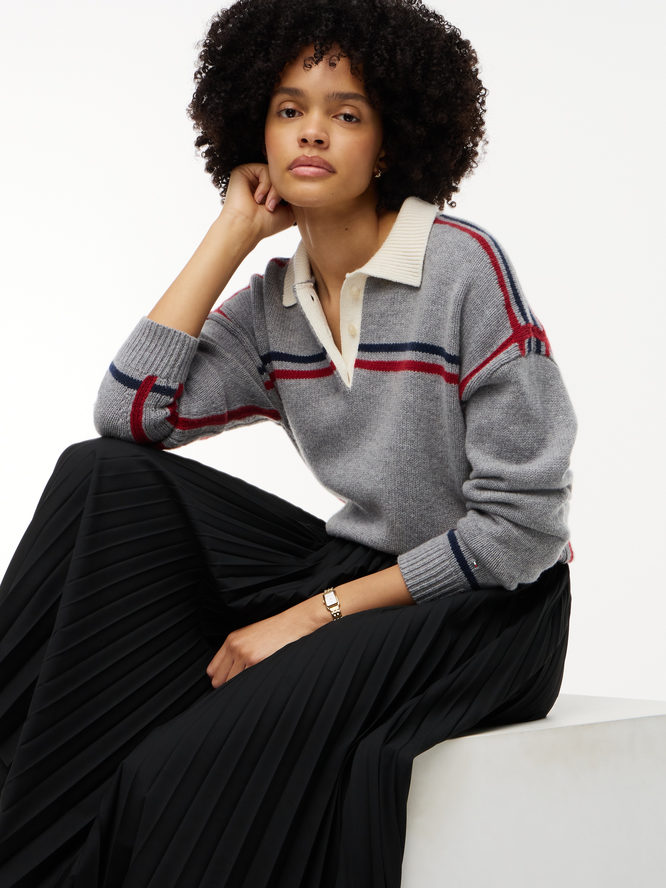 Tommy Hilfiger Plisseerock »VISCOSE ELASTIC PLEAT MIDI SKIRT« Materialmix, Plissee Falten