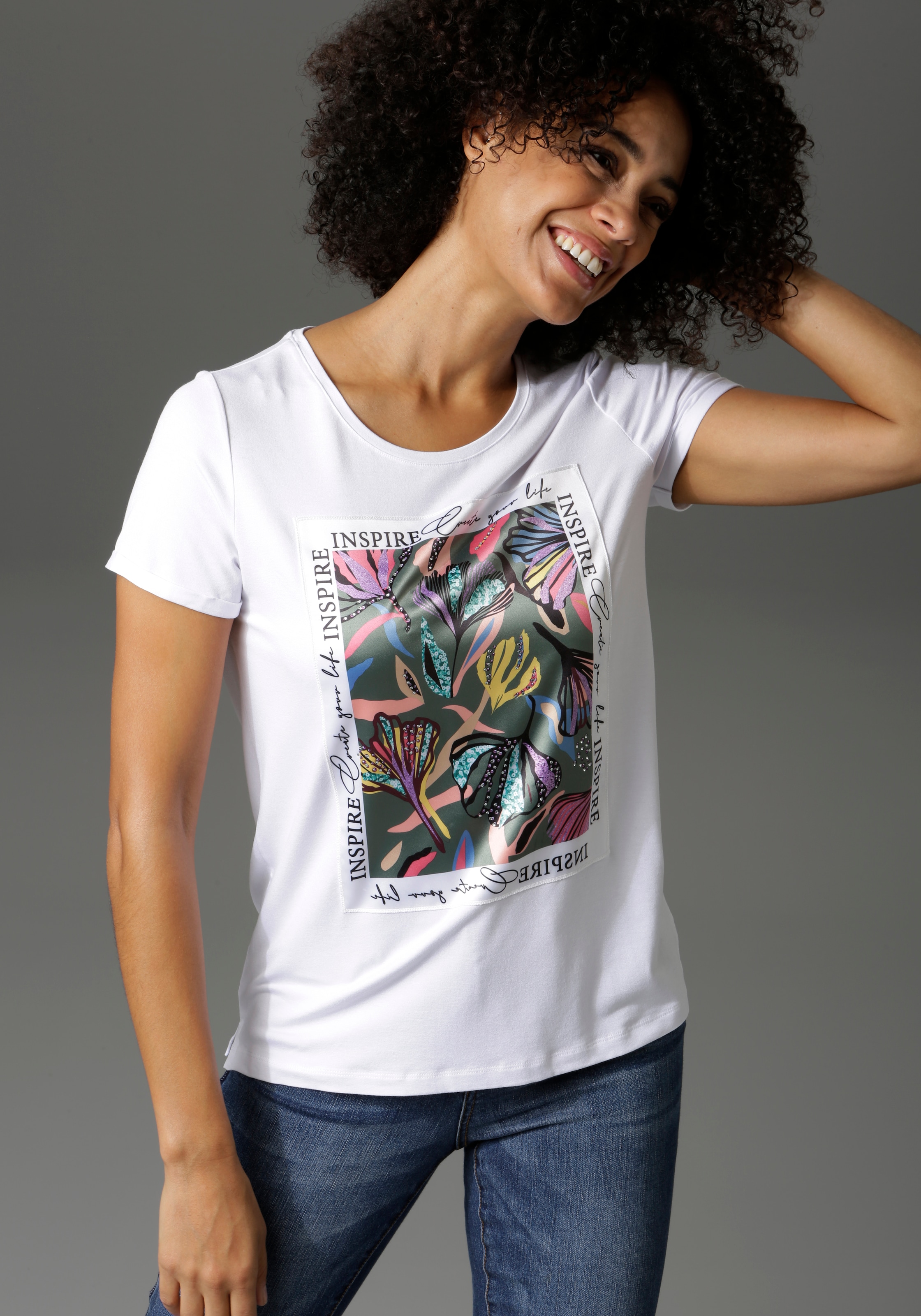 Aniston CASUAL T-Shirt, inspirierende Applikation mit Glitzersteinchen - NEUE KOLLEEKTION