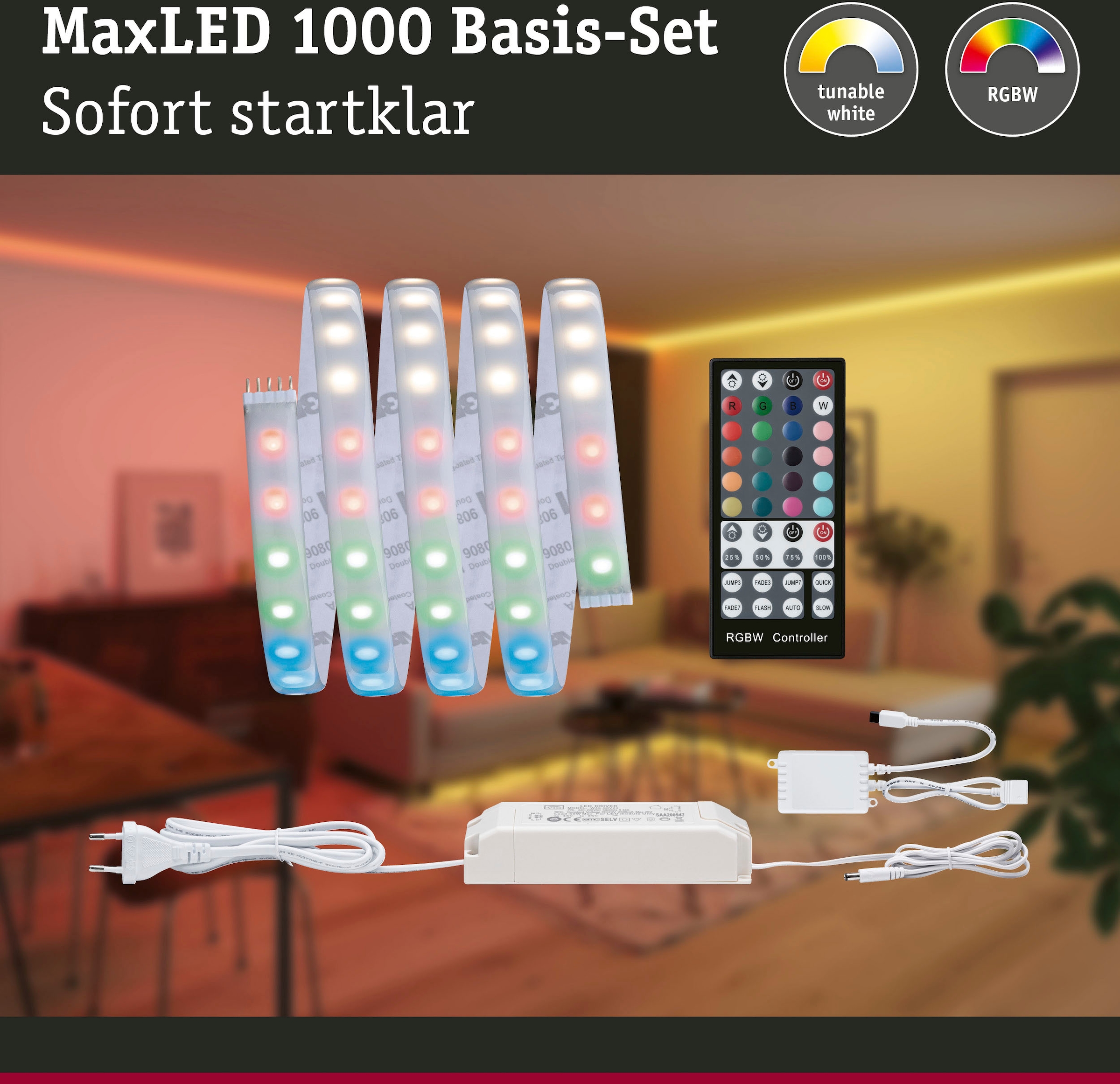 Paulmann LED-Streifen »MaxLED 1000 Basisset 1,5m IP44 Cover 3000K 18W 230/24V 50VA Silber«, 1 St.-flammig, RGBW
