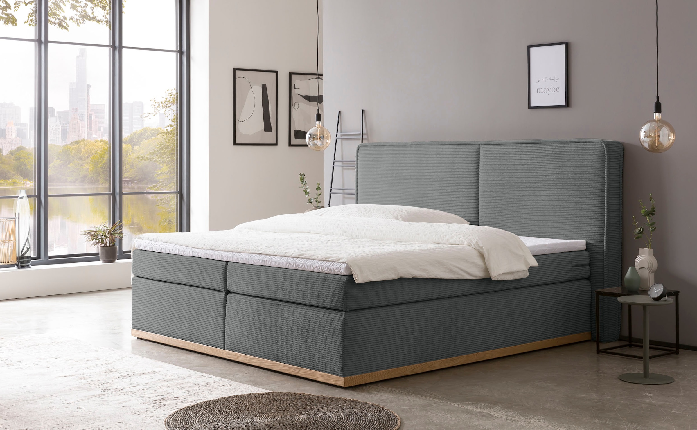 Home affaire Boxspringbett »SHERWOOD Hotelbett, Polsterbett«, Hochwertiger Cord,weiche Velours-Struktur, mit Topper, Eiche