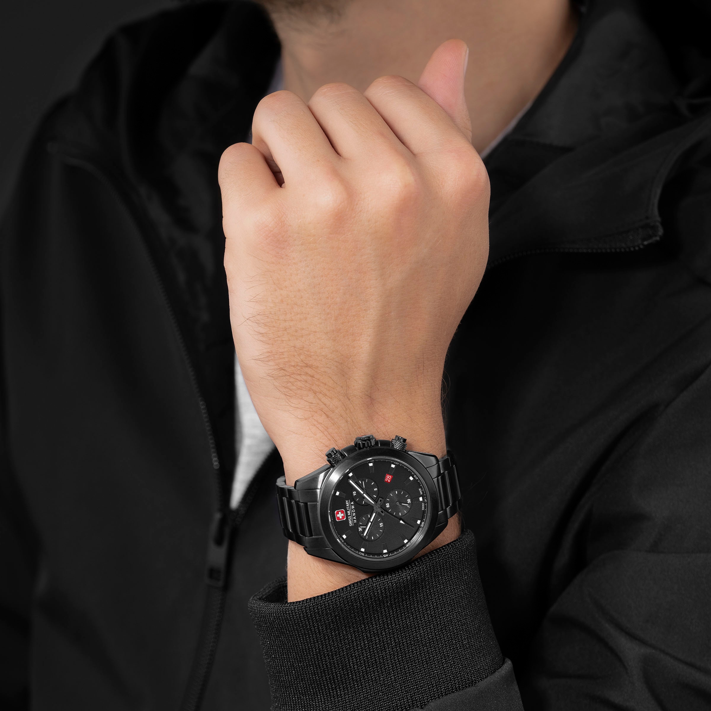 Swiss Military Hanowa Chronograph »CHIROPTERA NIGHT VISION, SMWGI0001930«, Quarzuhr, Herrenuhr, Datum, Stoppfunktion, Saphirglas, Swiss Made