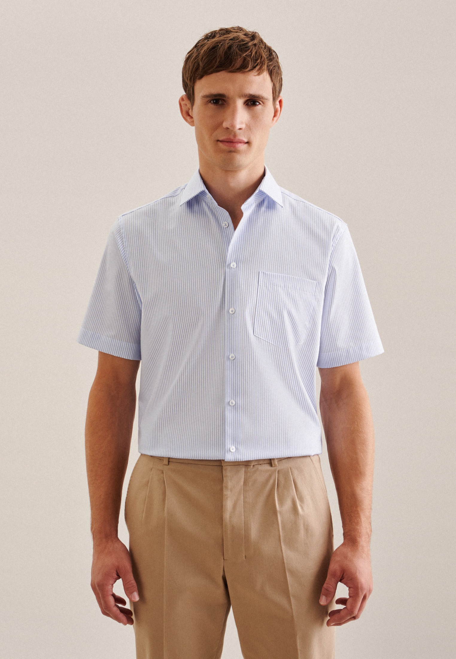 Seidensticker Herren Businesshemd »Regular« Regular Kurzarm Kentkragen Streifen in blau, Größe 3XL (47)