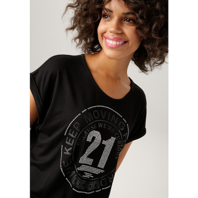 Aniston CASUAL T-Shirt, mit silberfarbenen Glitzersteinchen und Frontdruck  bestellen im OTTO Online Shop