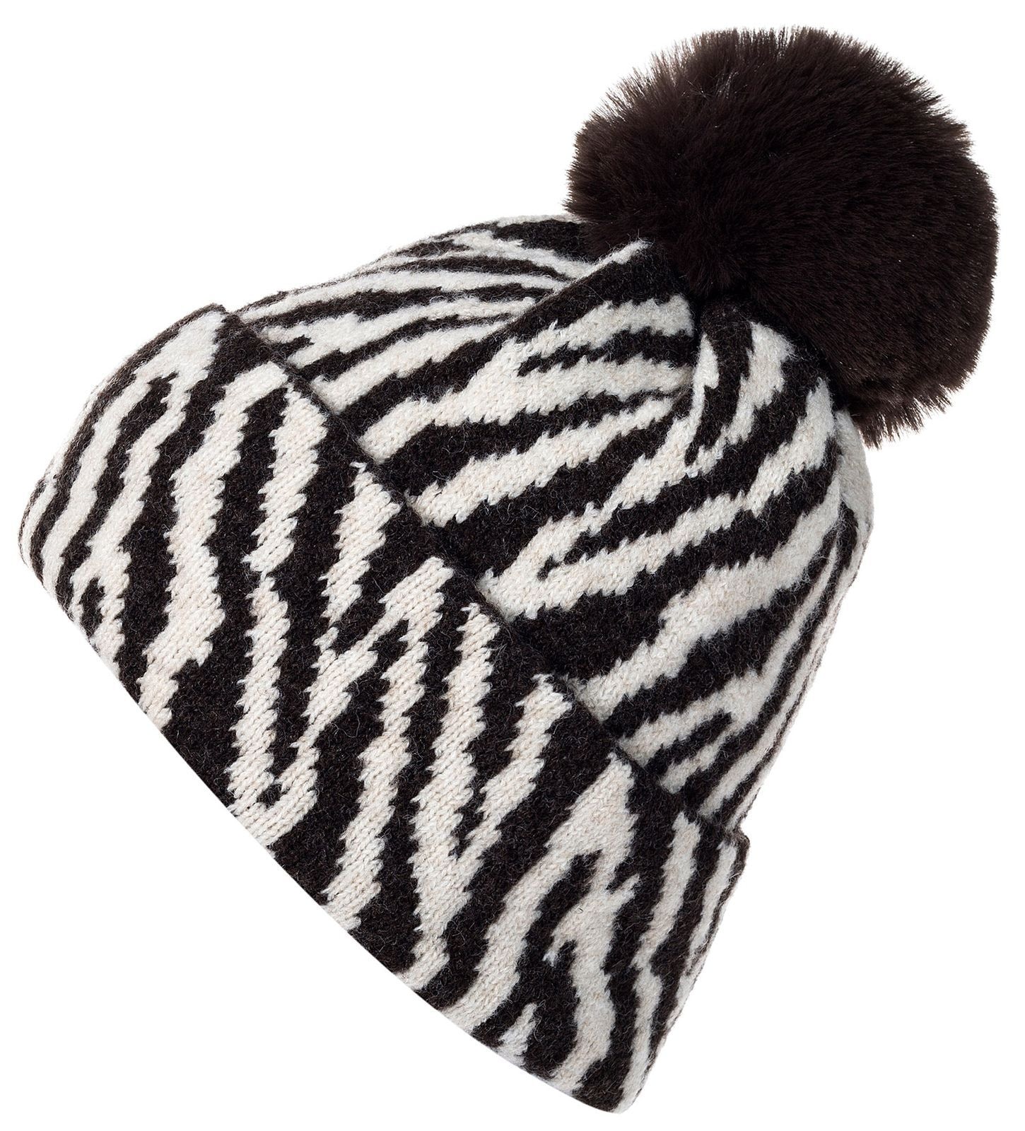 styleBREAKER Bommelmütze »Strick Bommelmütze mit Zebra Muster« 1 Stk.