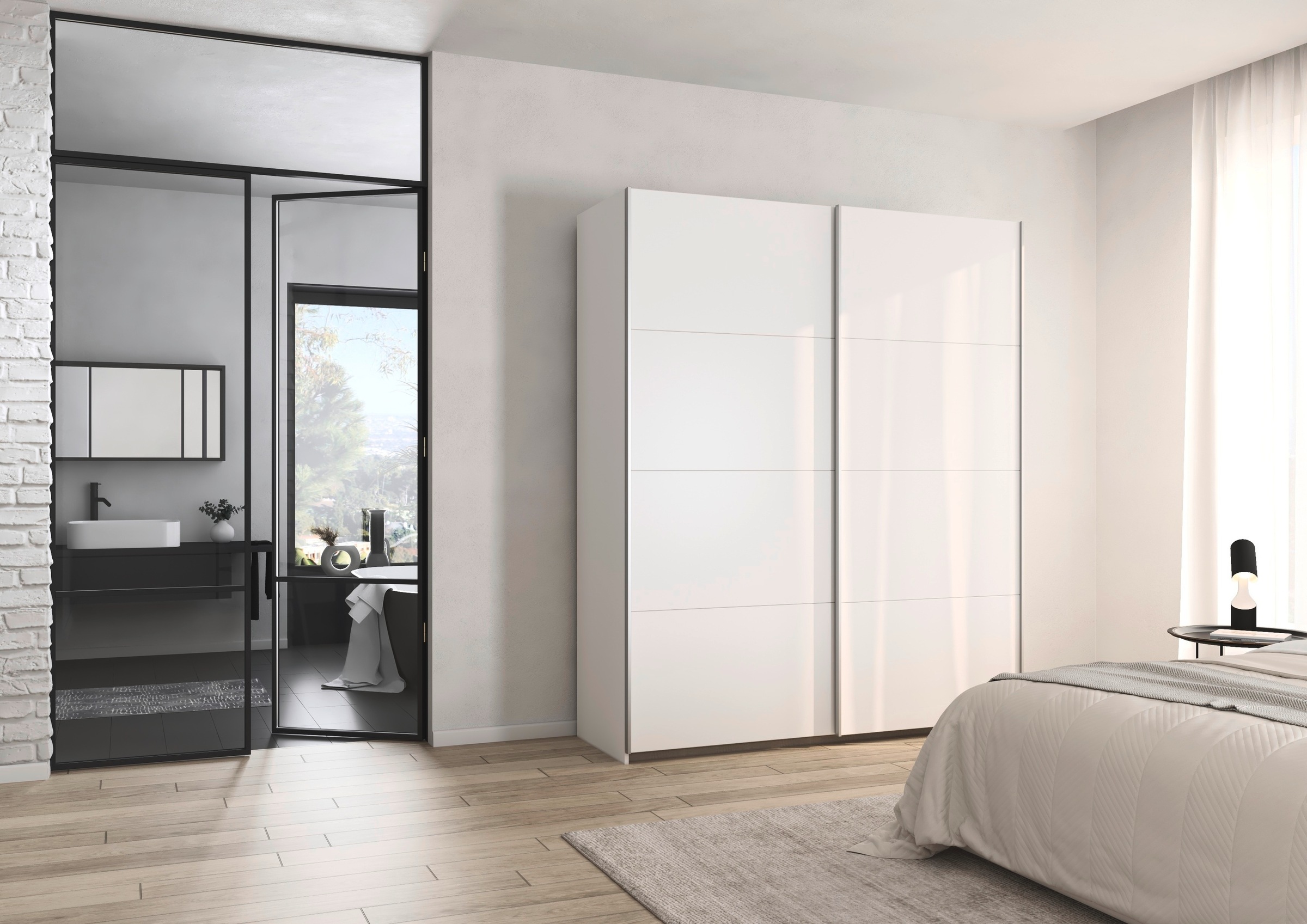 rauch Schwebetürenschrank »Kleiderschrank Schrank Garderobe Schlafzimmerschrank OXFORD«, (in 3 verschiedenen Ausstattungen BASIC/CLASSIC/PREMIUM), mit Griffleisten aus Metall, auch für kleinere Räume MADE IN GERMANY