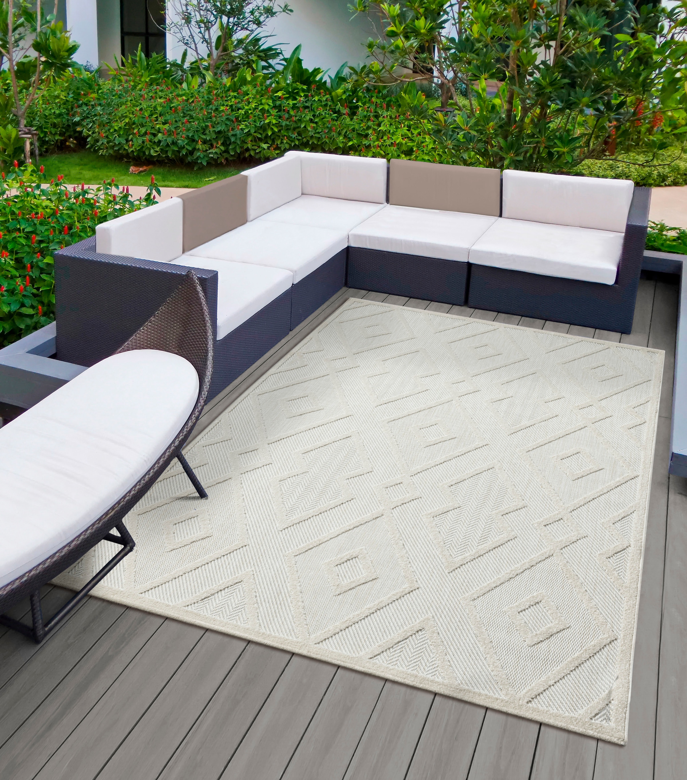 merinos Teppich »Tenerife 54085«, rechteckig, In- und Outdoor geeignet, robuster Kurzflor, Balkon, Außenbereich