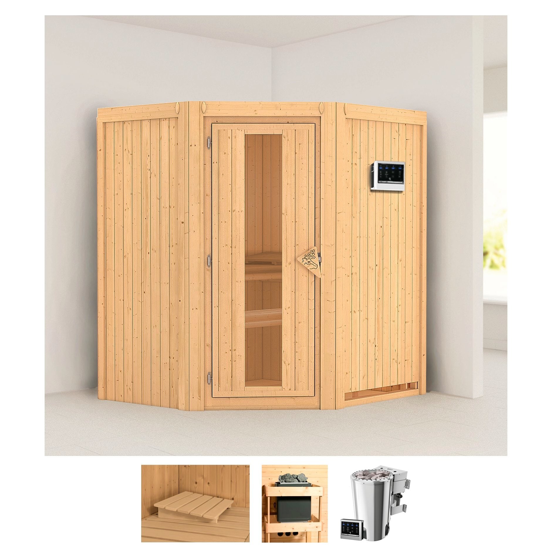 Karibu Sauna »Tomke« Set,  3,6-kW-Bio-Plug & Play Ofen mit externer Steuerung