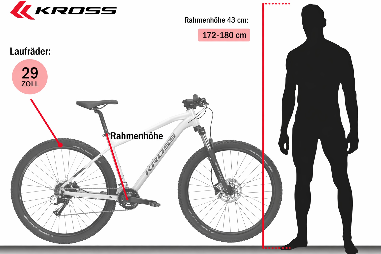 Kross Mountainbike »KROSS MTB Hardtail Level 1.0 29" rot 18 Gänge« 18 Gang Shimano Altus M2000 Schaltwerk Kettenschaltung
