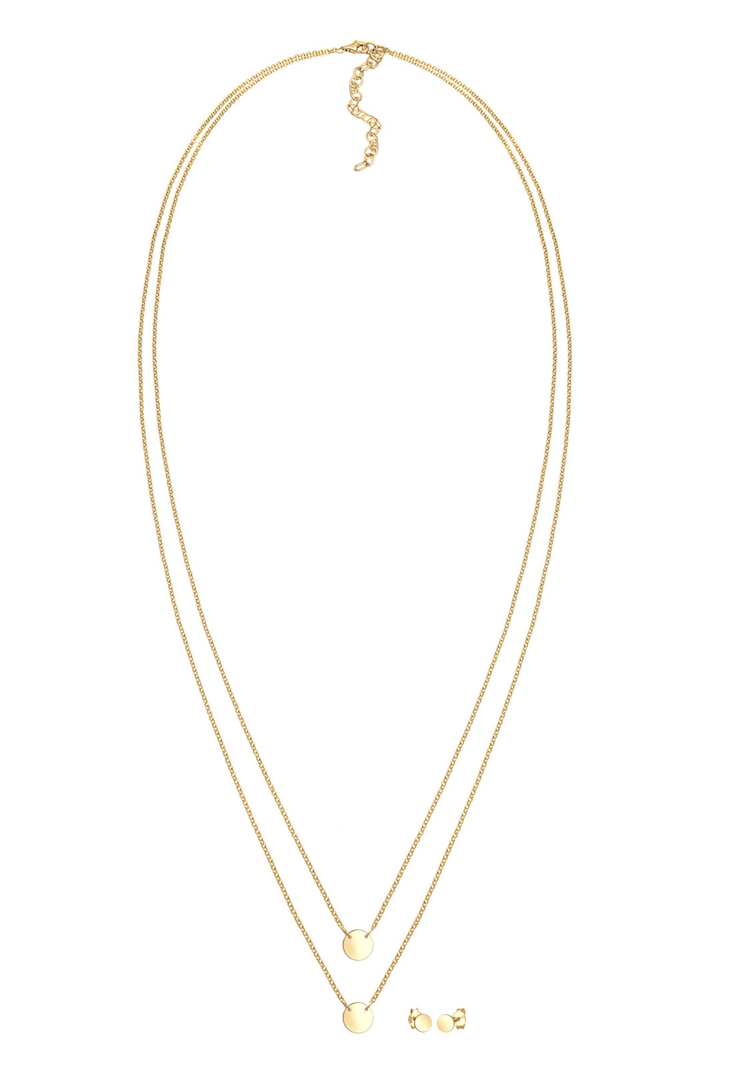 Elli Ohrring und Ketten Set »Schmuckset Plättchen Layer Look 925 Sterling Silber vergoldet«