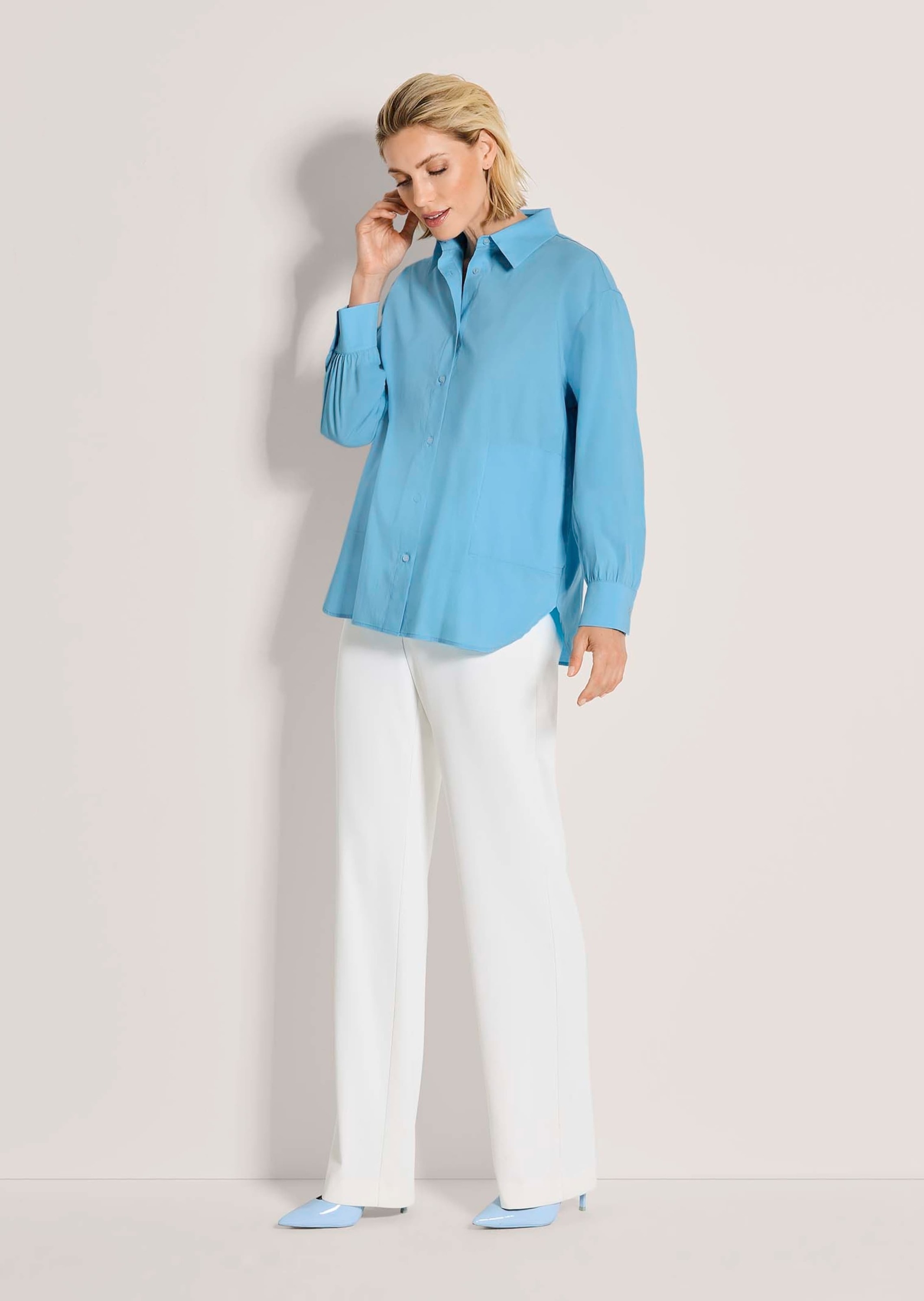 MADELEINE Langarmbluse »Hemdbluse Baumwollbluse mit Paspeltaschen« Bluse mit Gerundetem Saum