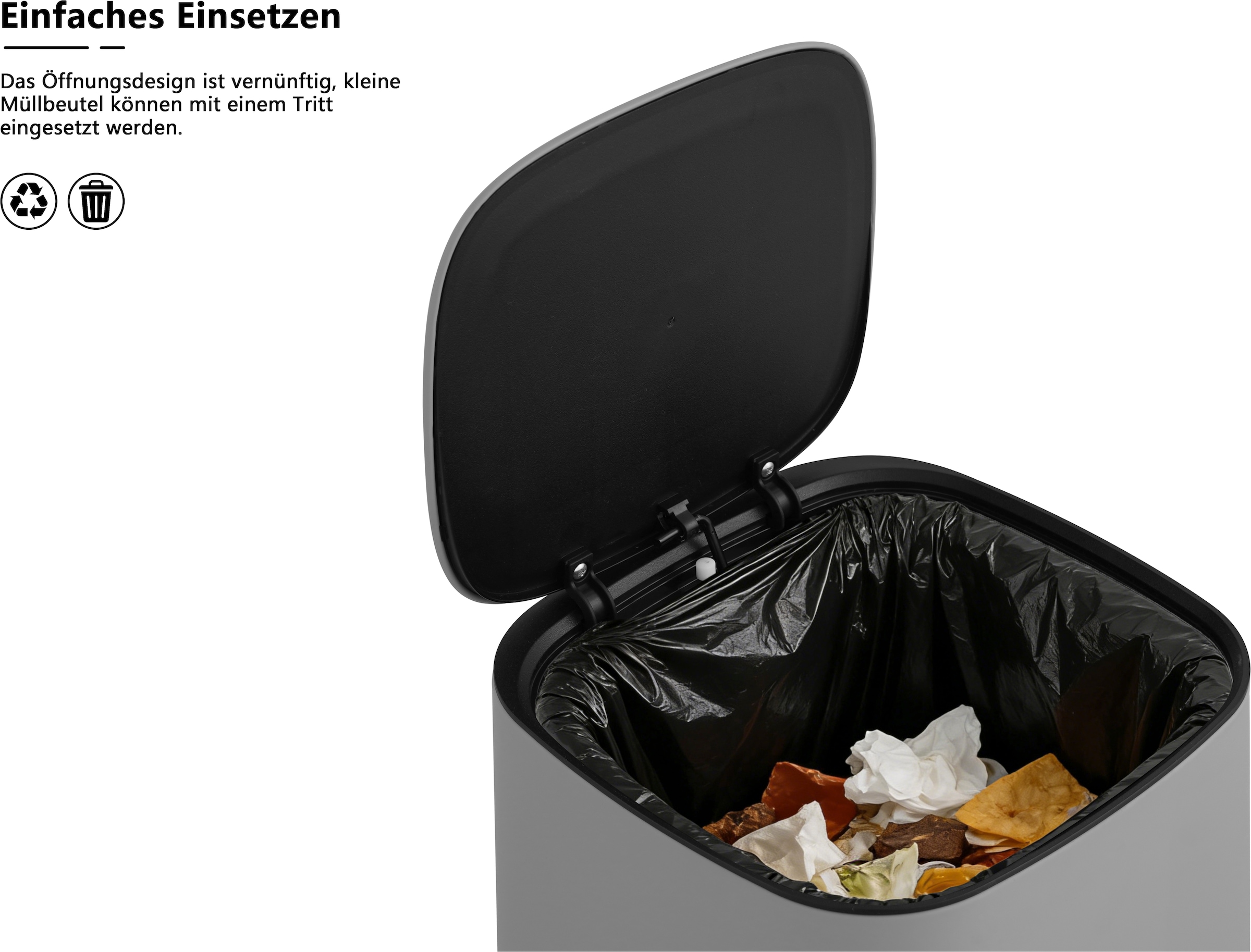 OTTO home Mülleimer »Keenna, mit verzögertem Schließmechanismus und verstecktem Griff« 1 Behälter Treteimer für Küche oder Bad, Abfalleimer mit Deckel