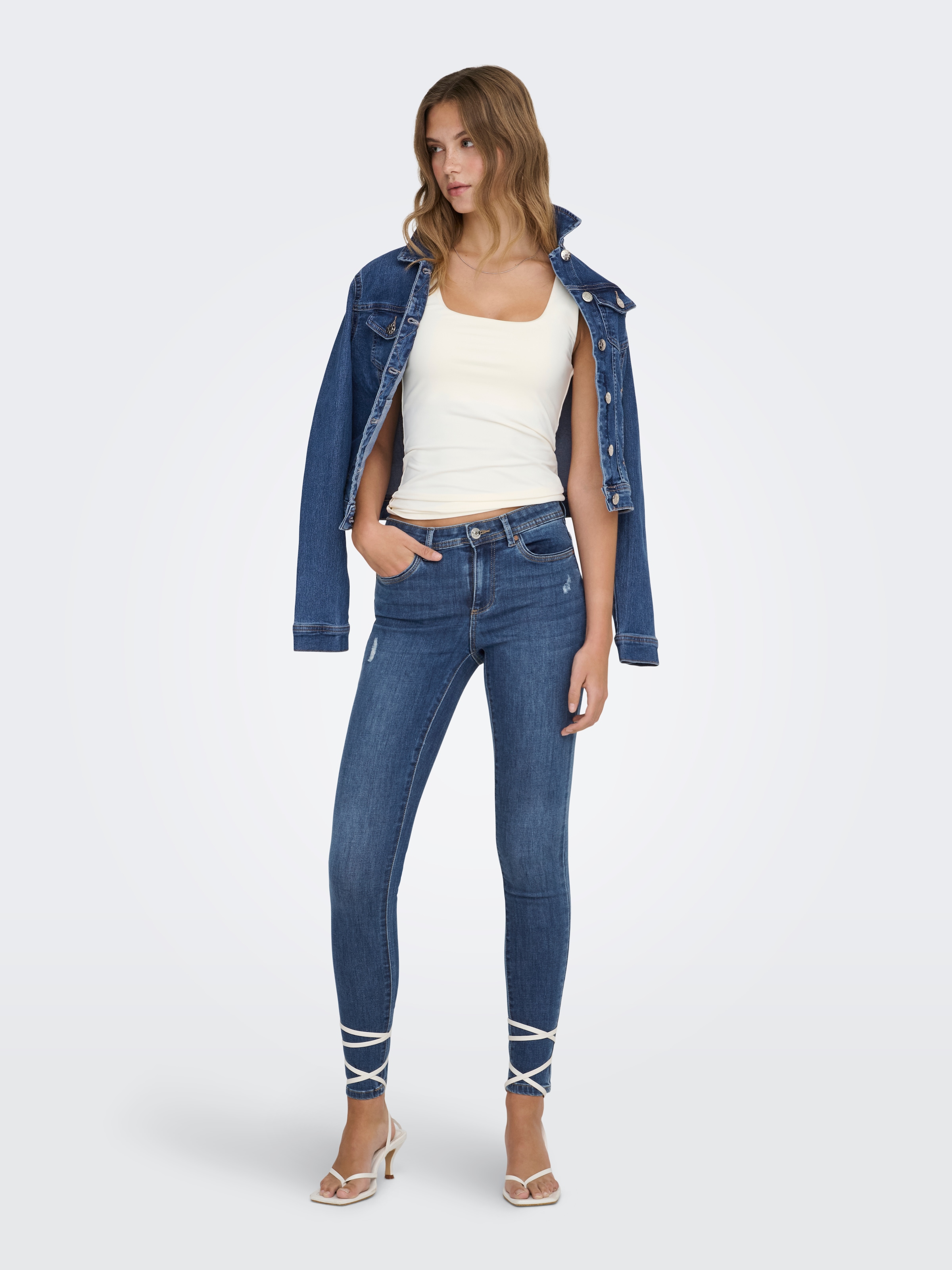 ONLY Skinny-fit-Jeans »ONLWAUW – Skinny-Jeans mit Destroyed-Effekt und Stretch«, skinny fit, modisch, Denim, Baumwollmischung
