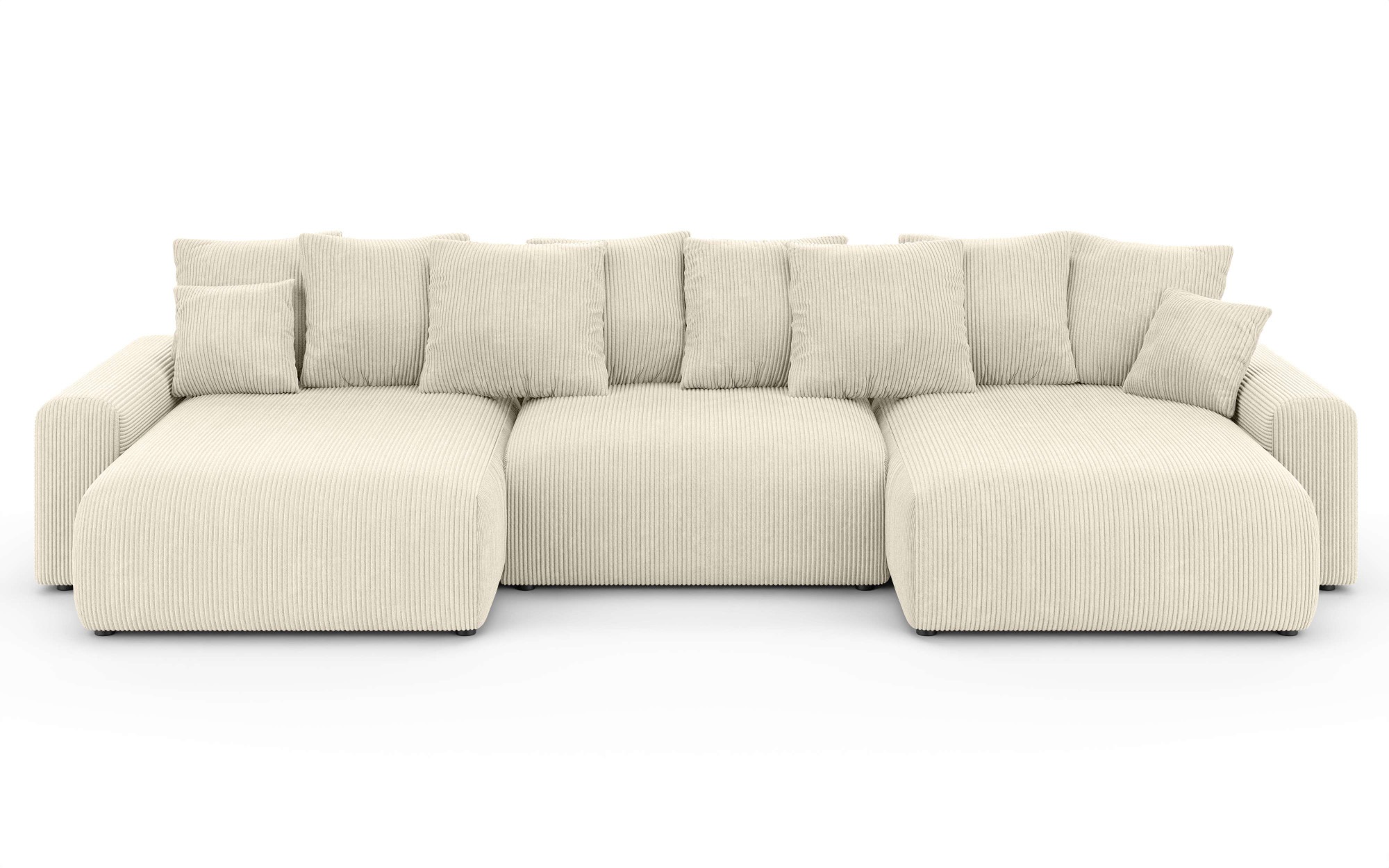 Home affaire Wohnlandschaft »LAKESIDE mit Bettfunktion und Bettkasten, Maße B/T/H: 332,5/142/84 cm« U‑Form mit vielen Kissen und Wellenunterfederung