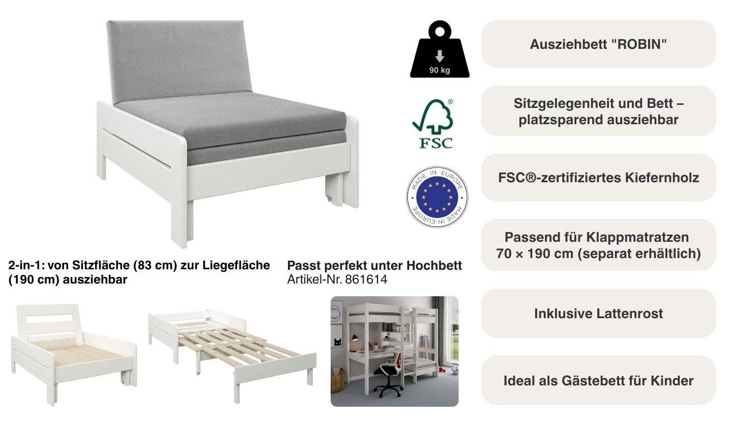 OTTO home Ausziehbett »"ROBIN ", Bett, Made in Europe, FSC® zertifiziertes Massivholz« zertifiziertes Massivholz, ohne Auflagen