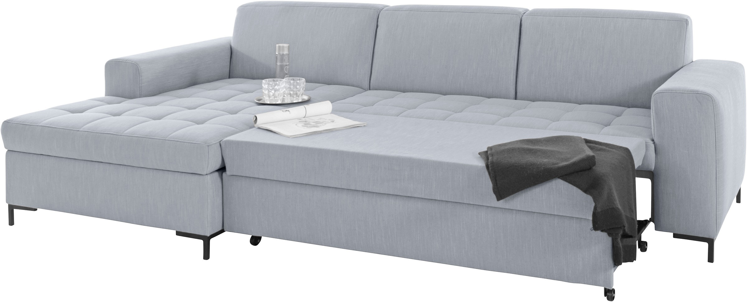 OTTO products Ecksofa »Grazzo, zeitlos und elegant, mit moderner Sitzheftung, L-Form«, hochwertige Stoffe aus recyceltem Material, Steppung im Sitzbereich