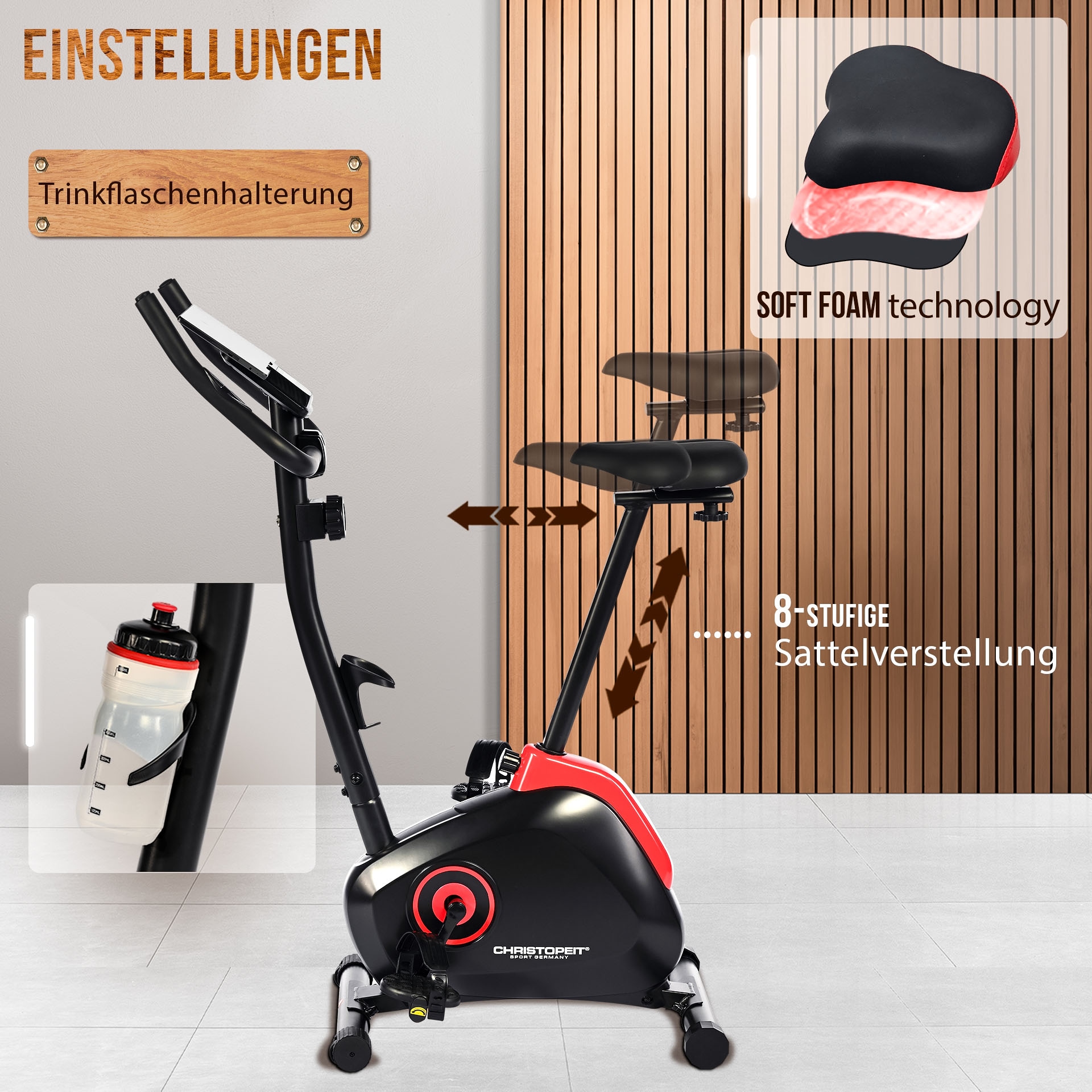 Christopeit Sport® Heimtrainer »HT 2.0«, (3-teilige Pedalarmkurbel), Schwungmasse ca. 5 kg, 8 Widerstandsstufen