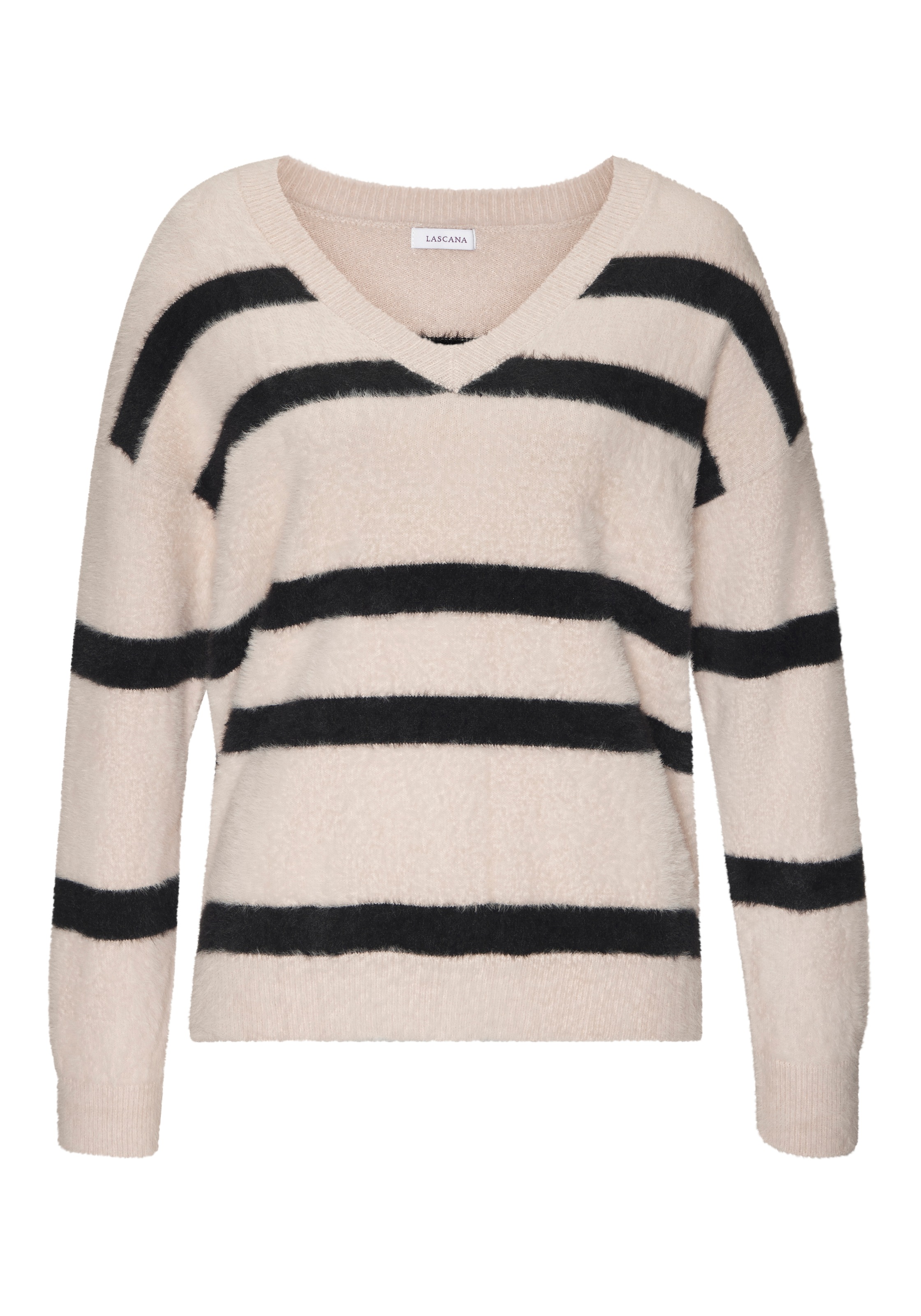 LASCANA Streifenpullover »Amira« aus kuschelweichem Strick, V-Ausschnitt, Streifenoptik, modisch
