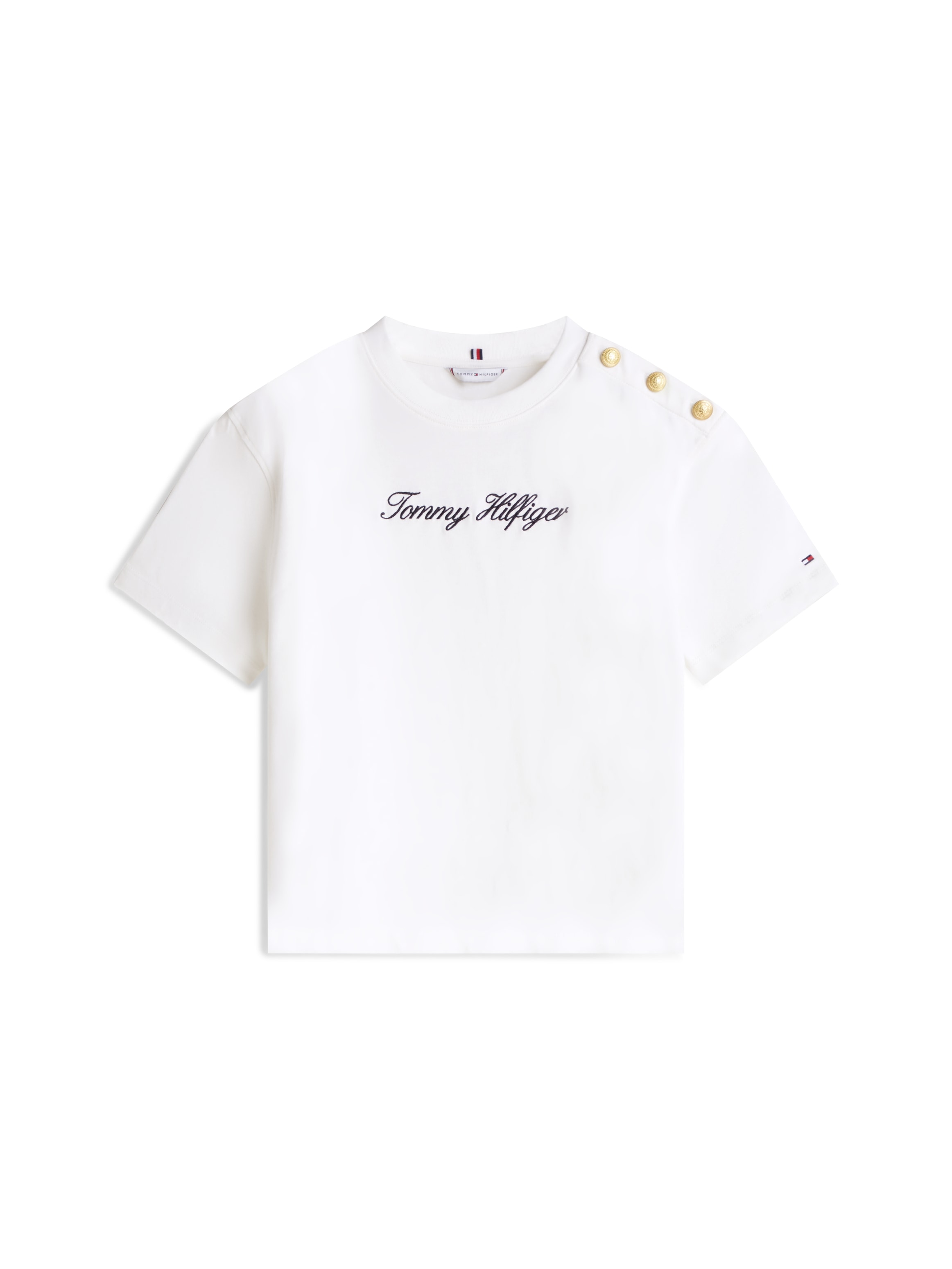 Tommy Hilfiger Kurzarmshirt »GOLD BTN SCRIPT MDRN SS TEE« mit goldfarbenen Knöpfen