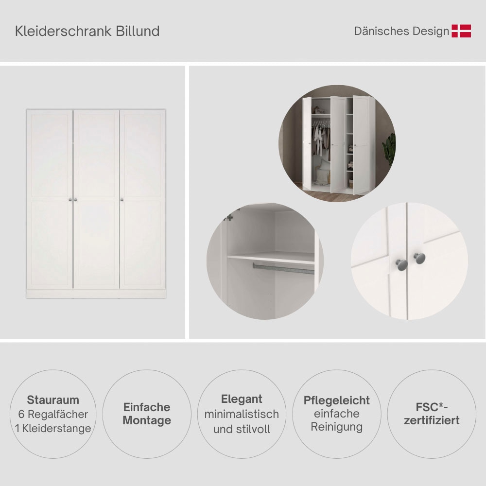 Home affaire Kleiderschrank »Billund Aufbewahrung Kasten Schrank Stauraum« mit Rahmentüren, Einlegeböden, 1 Kleiderstange, B: 147 oder 195 cm