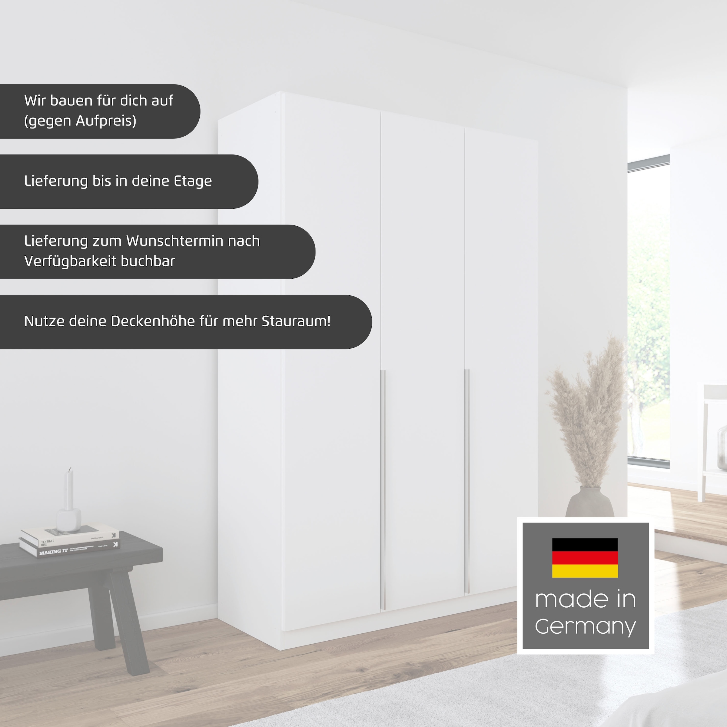 rauch Drehtürenschrank »Kleiderschrank Kleiderschränke Schrank Garderobe AGORDO mit Glasfront«, (in zwei Griff-Farben mit Glasfront), mit Außenschubkästen, in 6 Breiten und 2 Höhen MADE IN GERMANY
