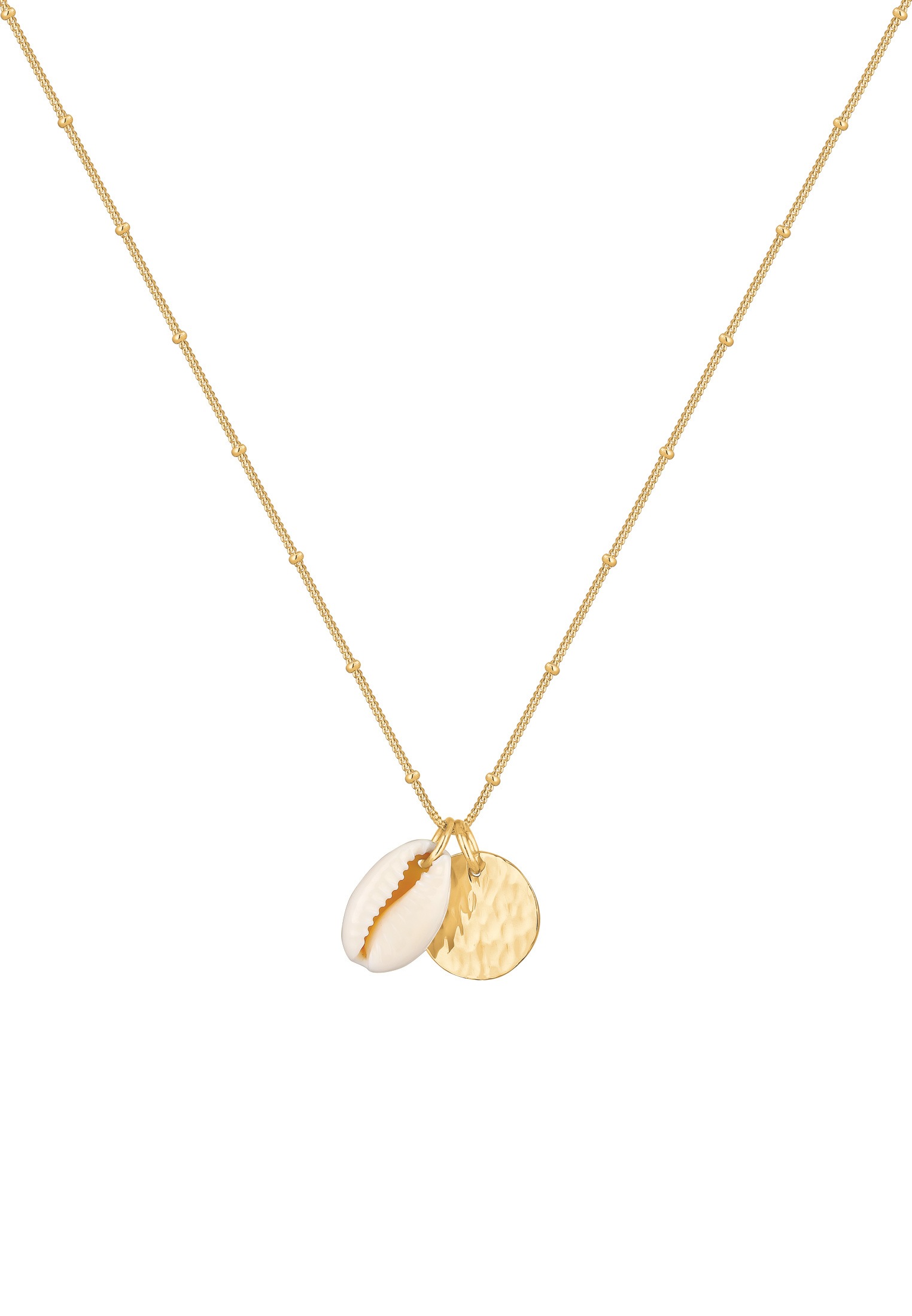 Elli Kette mit Anhänger »Halskette Kauri Muschel und Plättchen Kugelkette 925 Silber«