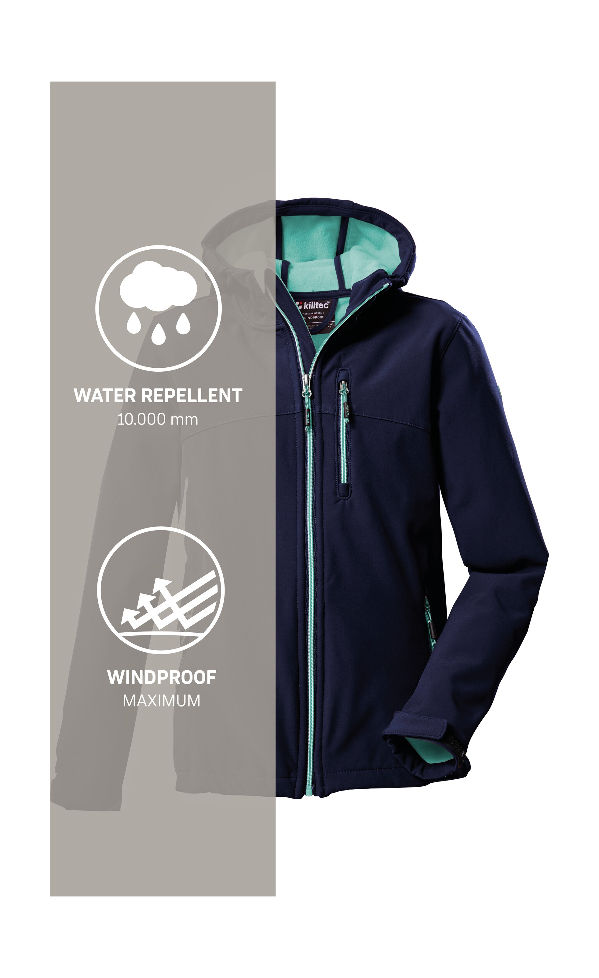 Killtec Softshelljacke »Girls Softshelljacke« Wasserabweisend, verstellbare Kapuze u Ärmel, Fleece-Innenfutter