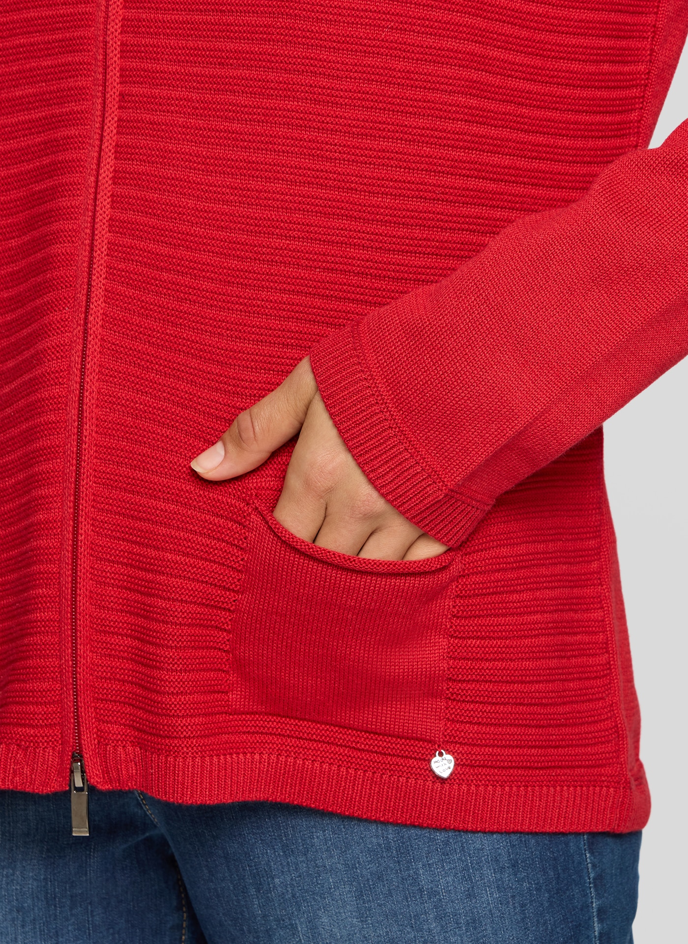 Rabe Strickjacke mit Reißverschluss und Stehkragen