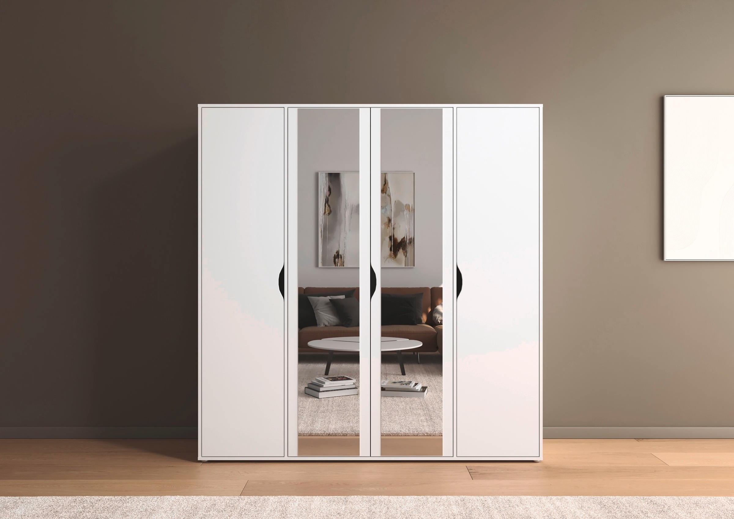 rauch Drehtürenschrank »Kleiderschrank Schrank Garderobe Wäscheschrank NARAI mit Spiegel«, (in 3 verschiedenen Ausstattungen BASIC/CLASSIC/PREMIUM), Griffausfräsungen für eine grifflose Optik TOPSELLER MADE IN GERMANY
