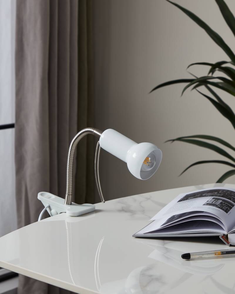EGLO Klemmleuchte »FABIO Klemmspot, weiß, exkl. Leuchtmittel E14, mit Klemme, Büro«, 1 flammig, Leuchtmittel E14 | Leuchtmittel wechselbar-ohne Leuchtmittel, Klemmlampe, Leselampe, Schalter, flexibler Leuchtenhalts, Höhe: 30cm