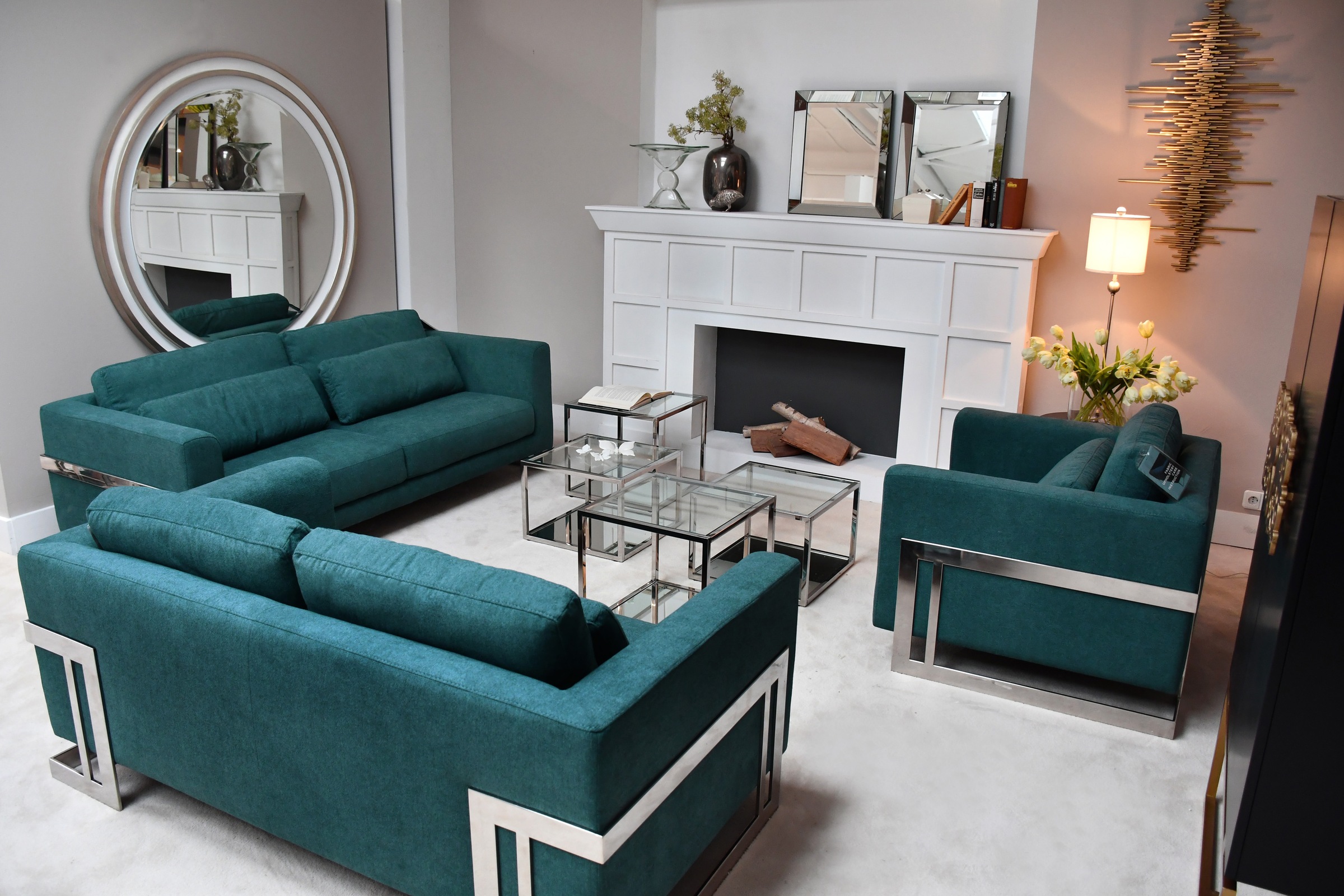 Leonique 3-Sitzer »New York«, Petrolblaues 3-Sitzer Sofa, Edelstahlgestell, 175x84x96, Sitzhöhe 44cm