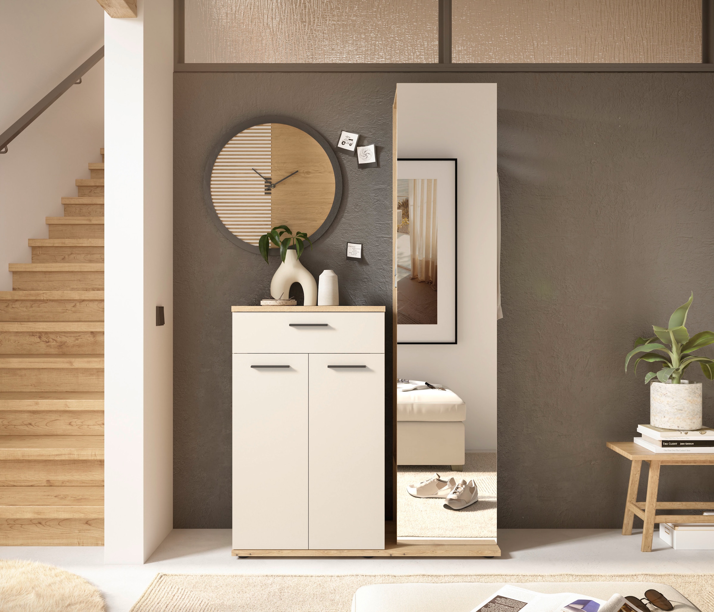HBZ Garderoben-Set »Kompaktgarderobe, BxHxT 105x188x38 cm mit Spiegel«, (2 St.), Breite 105cm, Softclose, Melaminbeschichtet, Spiegel