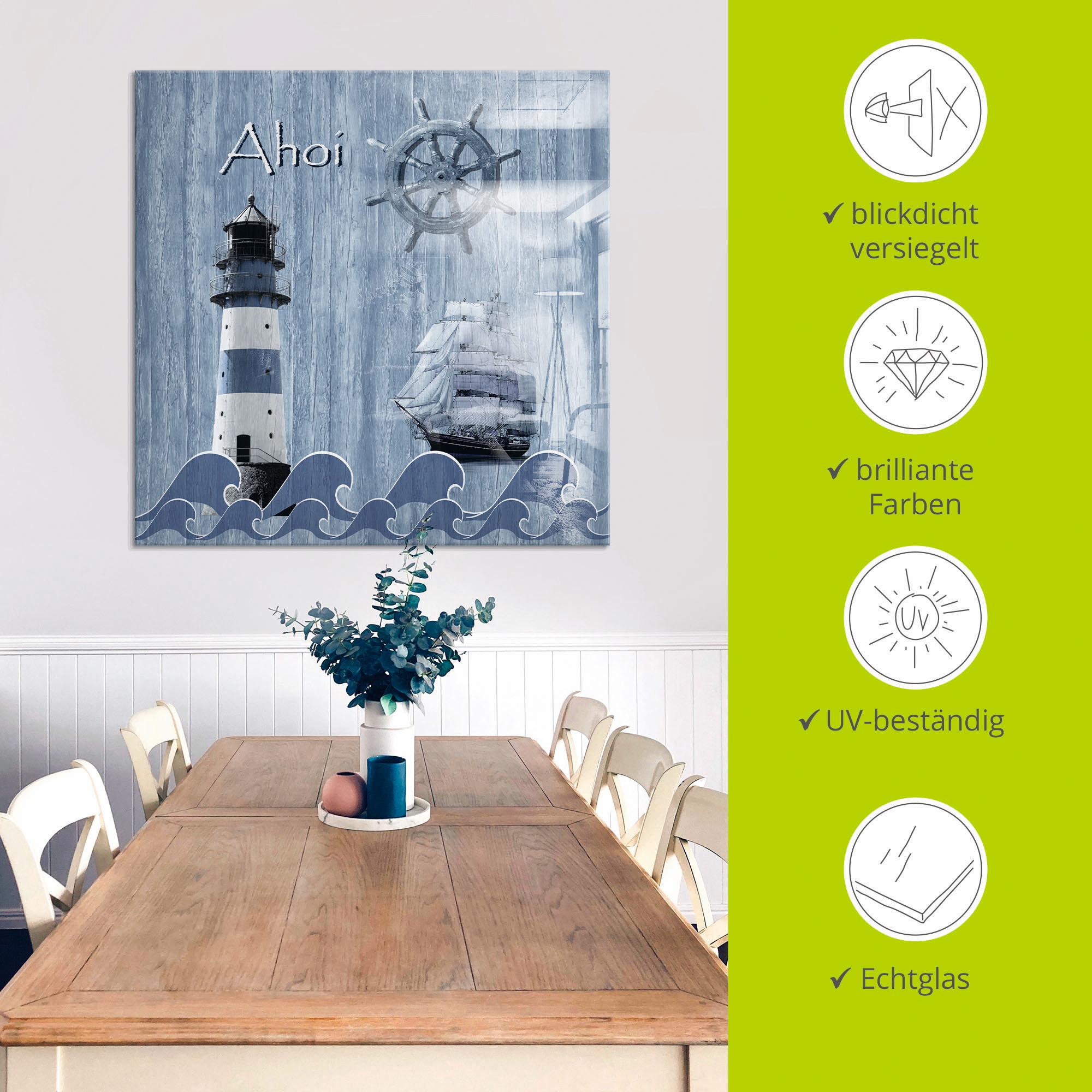 Artland Glasbild »Ahoi im maritimen Blau« Küste 1 Stk. tlg. in verschiedenen Größen