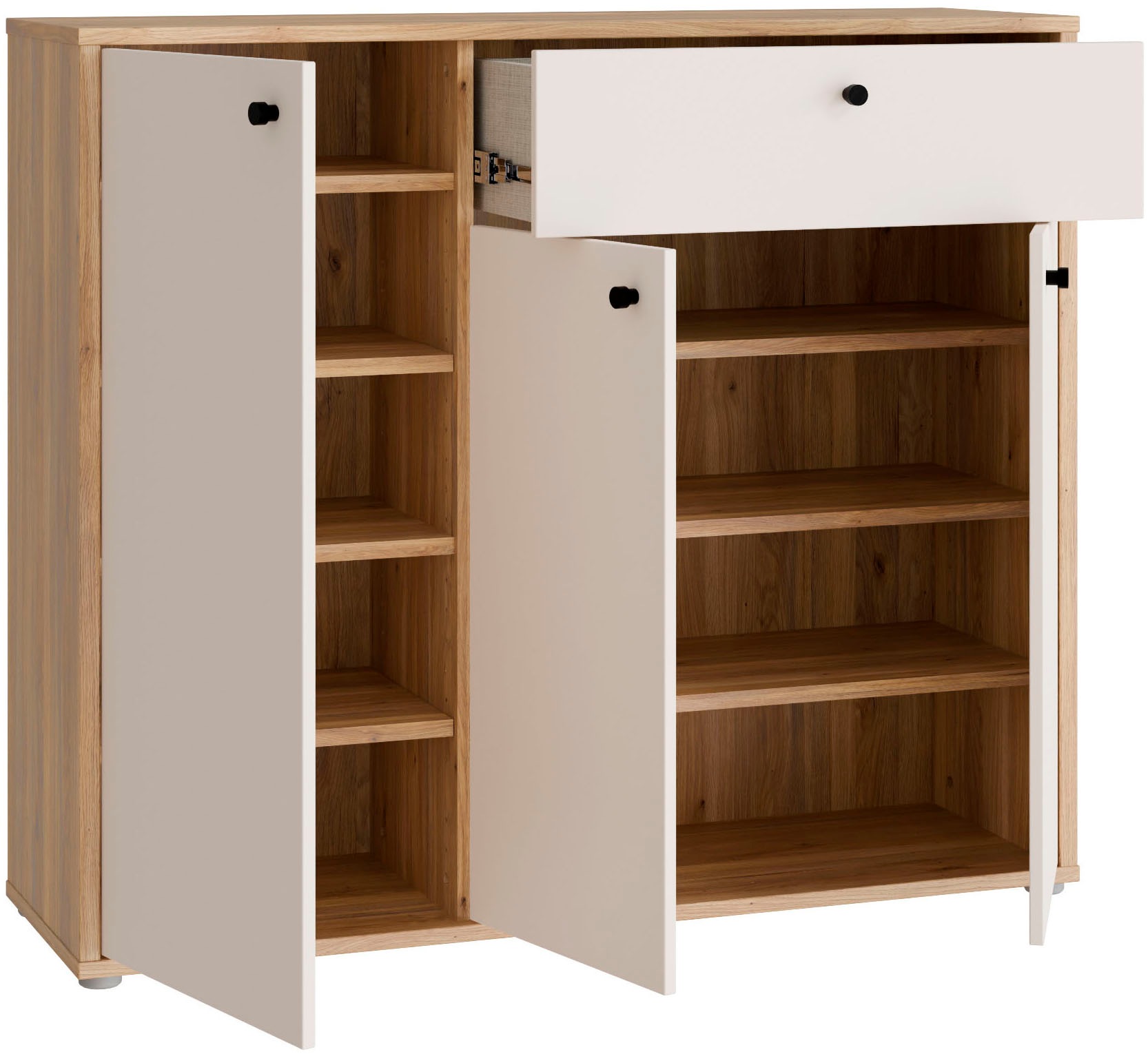 FORTE Schuhschrank Metallgriffe Schwarz B/H/T 113,4/98,3/34,9cm Soft Close, Vollauszug