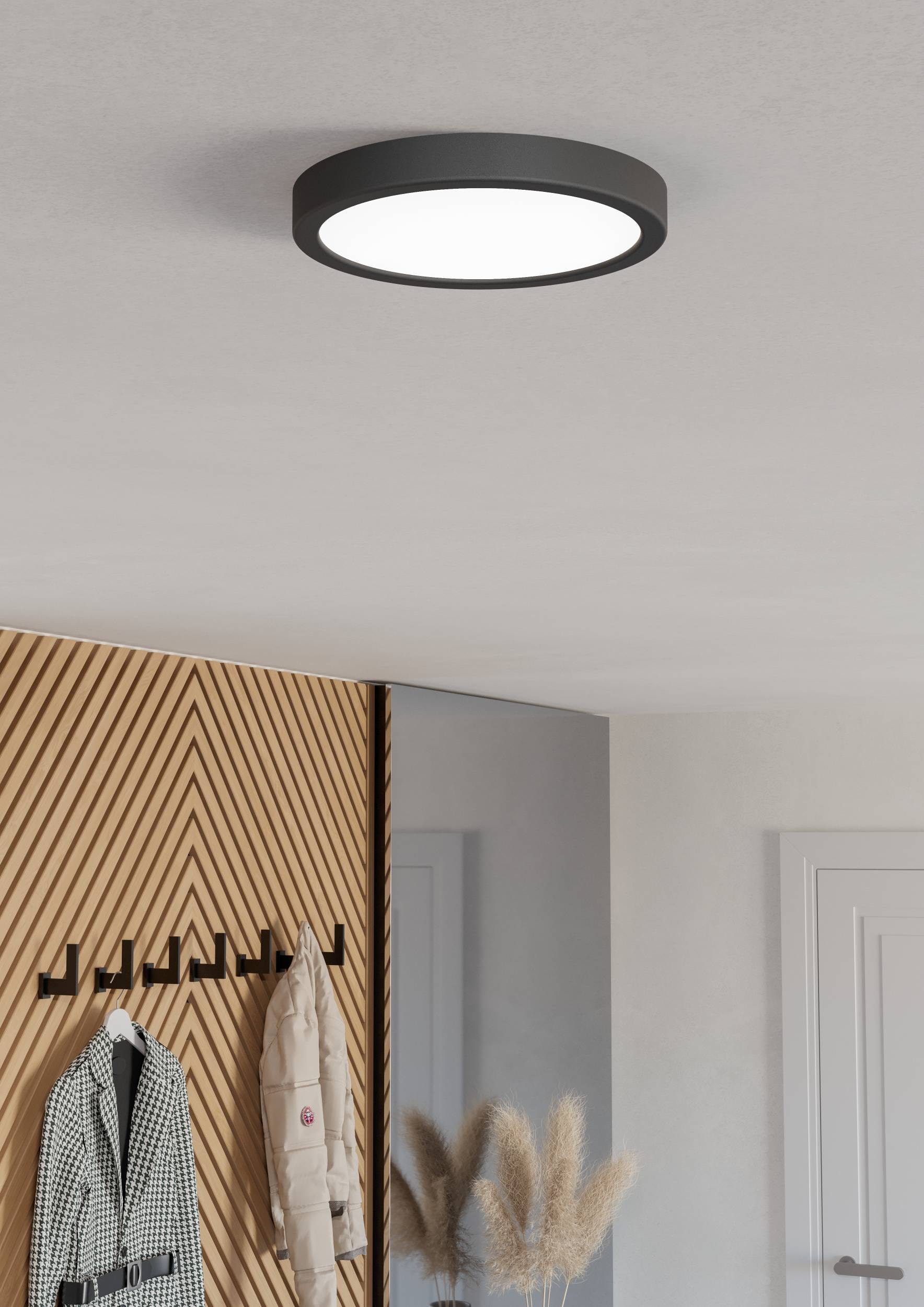 EGLO Aufbauleuchte »Fueva 6-Z Deckenlampe, ZigBee, App und Sprachsteuerung, Badlampe, IP44« LED-Modul 1 Stk. Kaltweiß | RGB Aufbauleuchte - H2,5 x Ø21,1 cm - schwarz - 11,2W inkl.