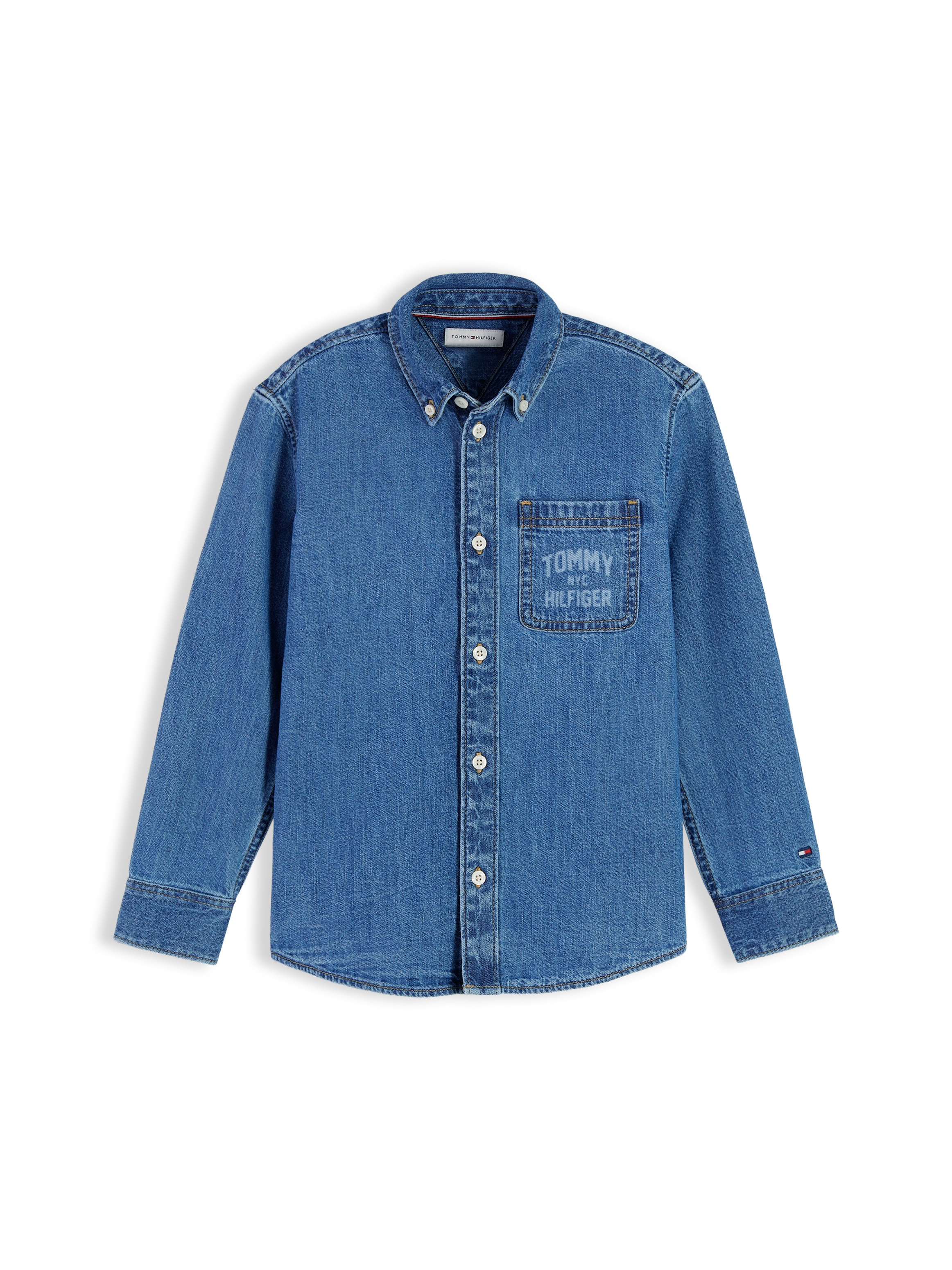 Tommy Hilfiger Jeanshemd Button-down-Kragen, Regular Fit, Brusttasche, Kinder bis 16 Jahre
