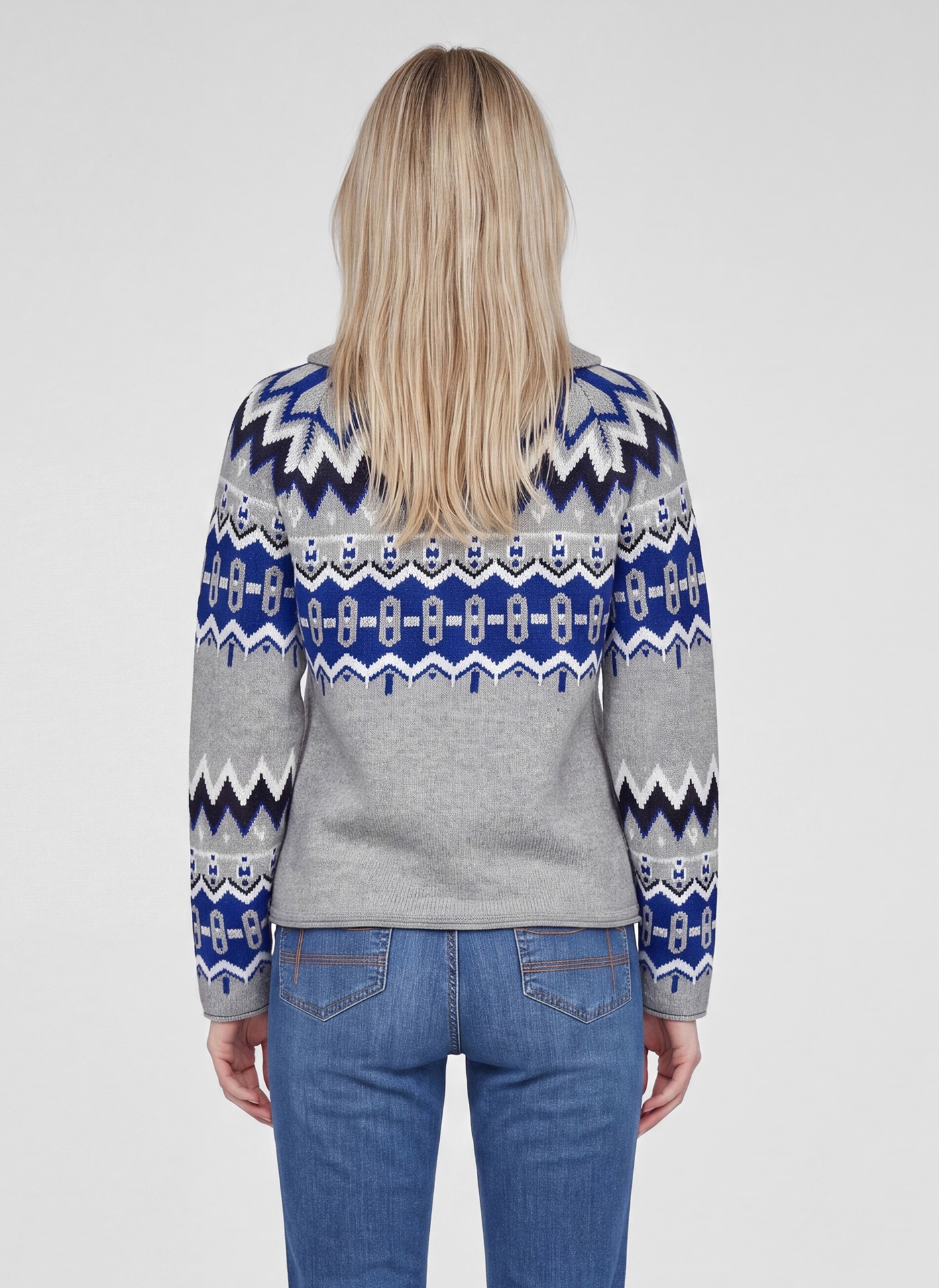 Rabe Strickpullover mit Norweger-Muster und Umlegekragen