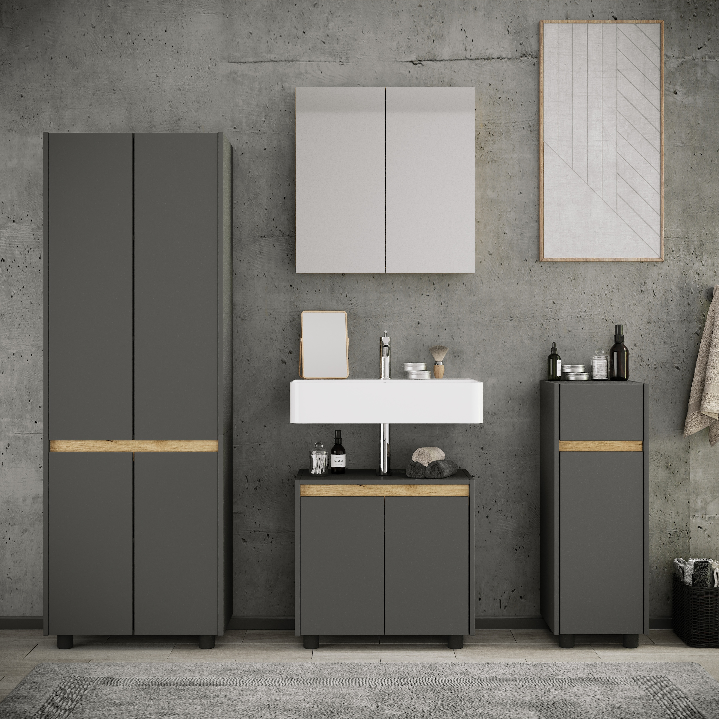 VCM Badmöbel-Set »4-tlg. Badmöbel Set Komplett Badschrank Cosila  XL« 4 Stk. tlg.