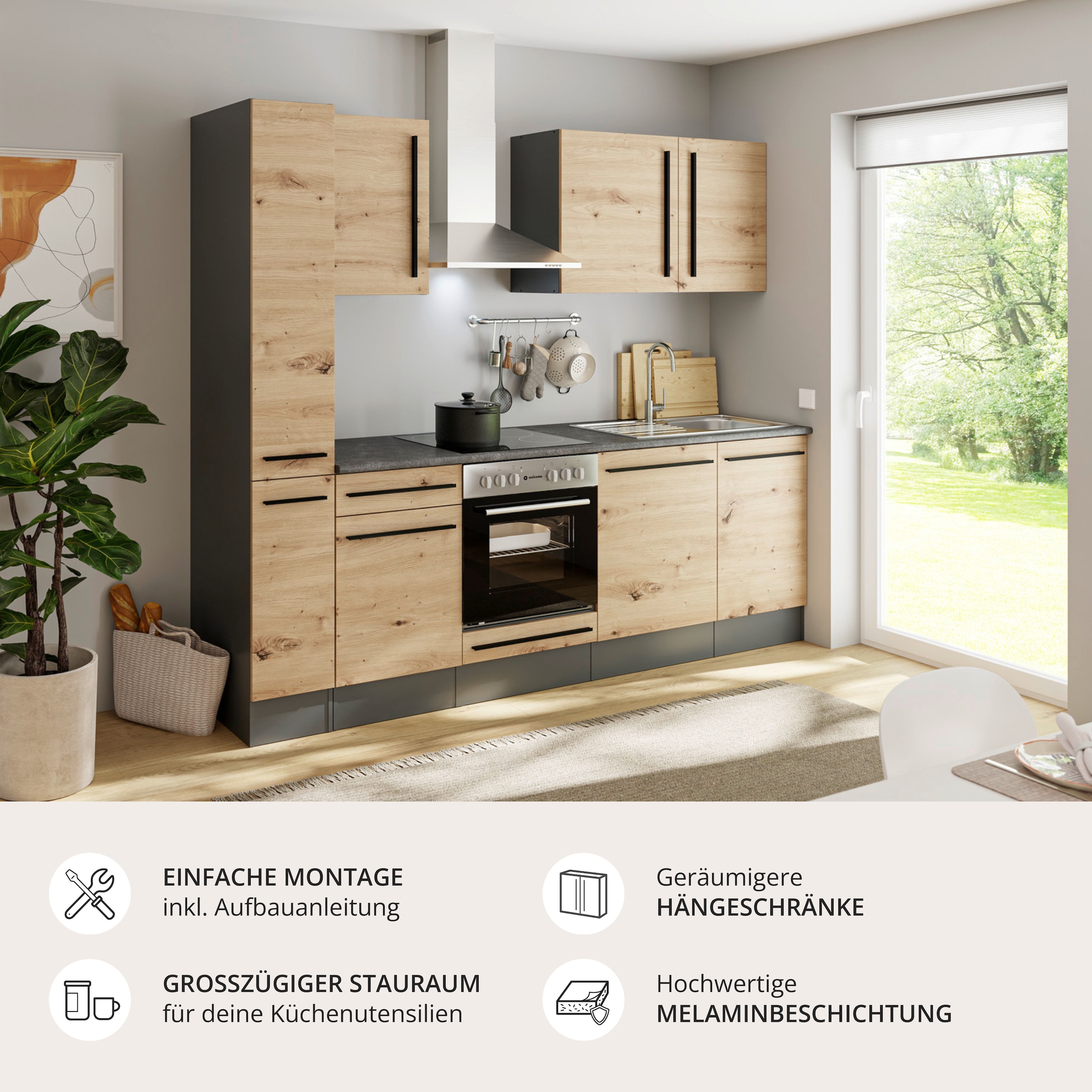 BASIC by Balculina Küchenzeile »Jazz« Breite 250 cm, wahlweise mit E-Geräten