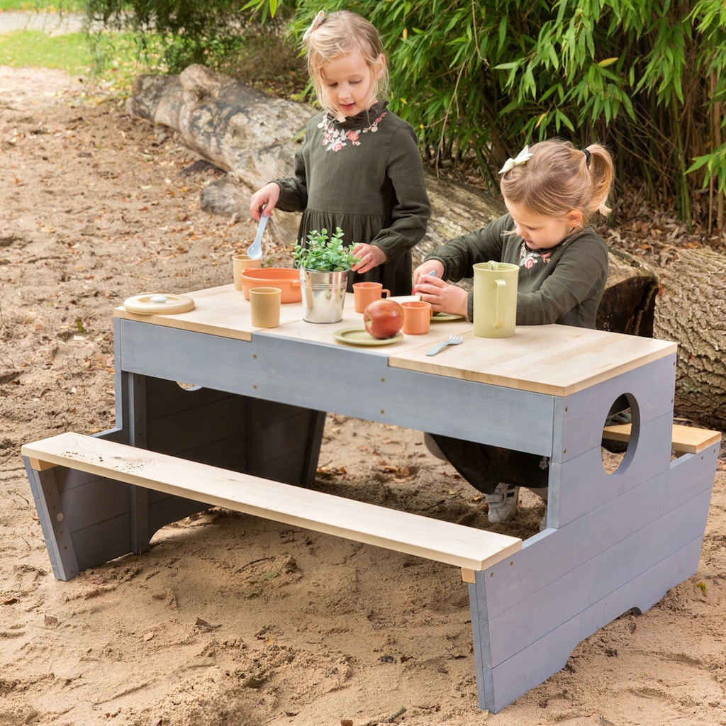 MUDDY BUDDY® Garten-Kindersitzgruppe »Creator«, Outdoor Spieltisch, natur - wolkengrau